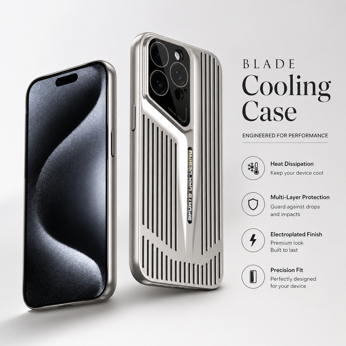 Premium iPhone Case Ultra Thin Heat Dissipation Shockproof Protective Cover Camera Lens Protection Lightweight Non Slip Slim PC Blade Cooling Case