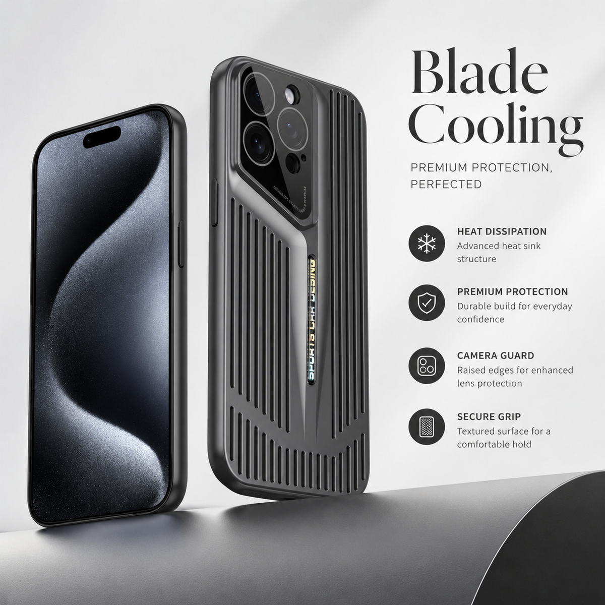 Premium iPhone Case Ultra Thin Heat Dissipation Shockproof Protective Cover Camera Lens Protection Lightweight Non Slip Slim PC Blade Cooling Case