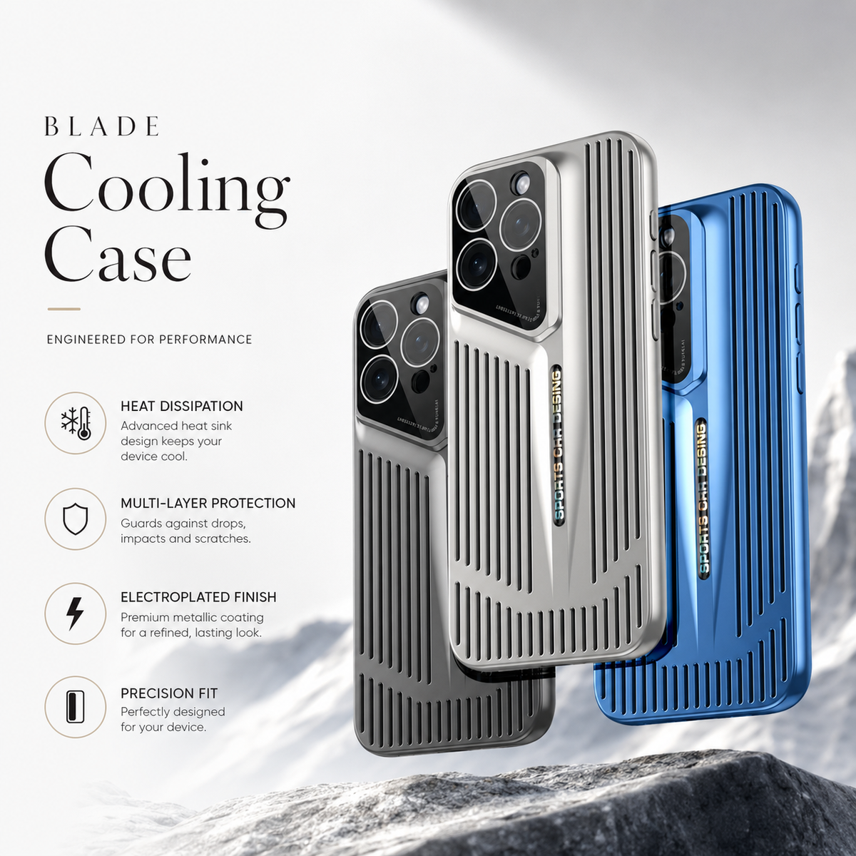 Premium iPhone Case Ultra Thin Heat Dissipation Shockproof Protective Cover Camera Lens Protection Lightweight Non Slip Slim PC Blade Cooling Case