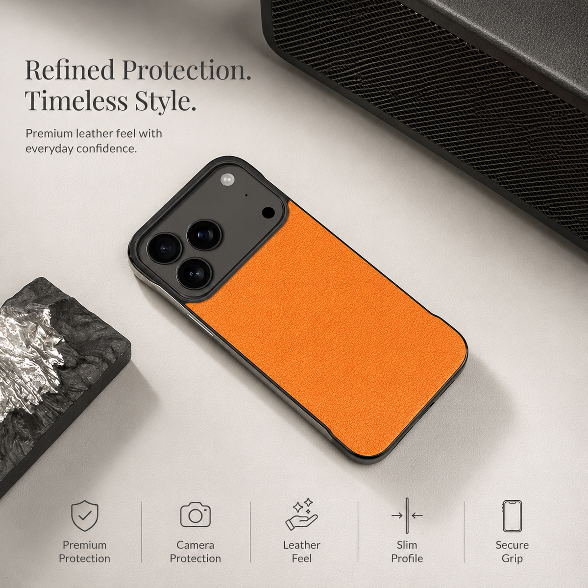 Premium iPhone Case Ultra Thin Leather PC Cover MagSafe Compatible Shockproof Anti Scratch Anti Fingerprint Matte Non Slip Borderless Slim Protective Design