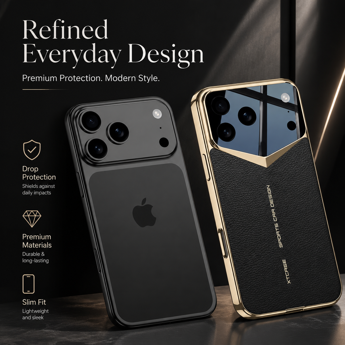 Premium iPhone Case Ultra Thin Leather Shockproof Raised Camera Lens Protection Anti Fingerprint Anti Scratch Slim Full Coverage Wireless Charging Cover