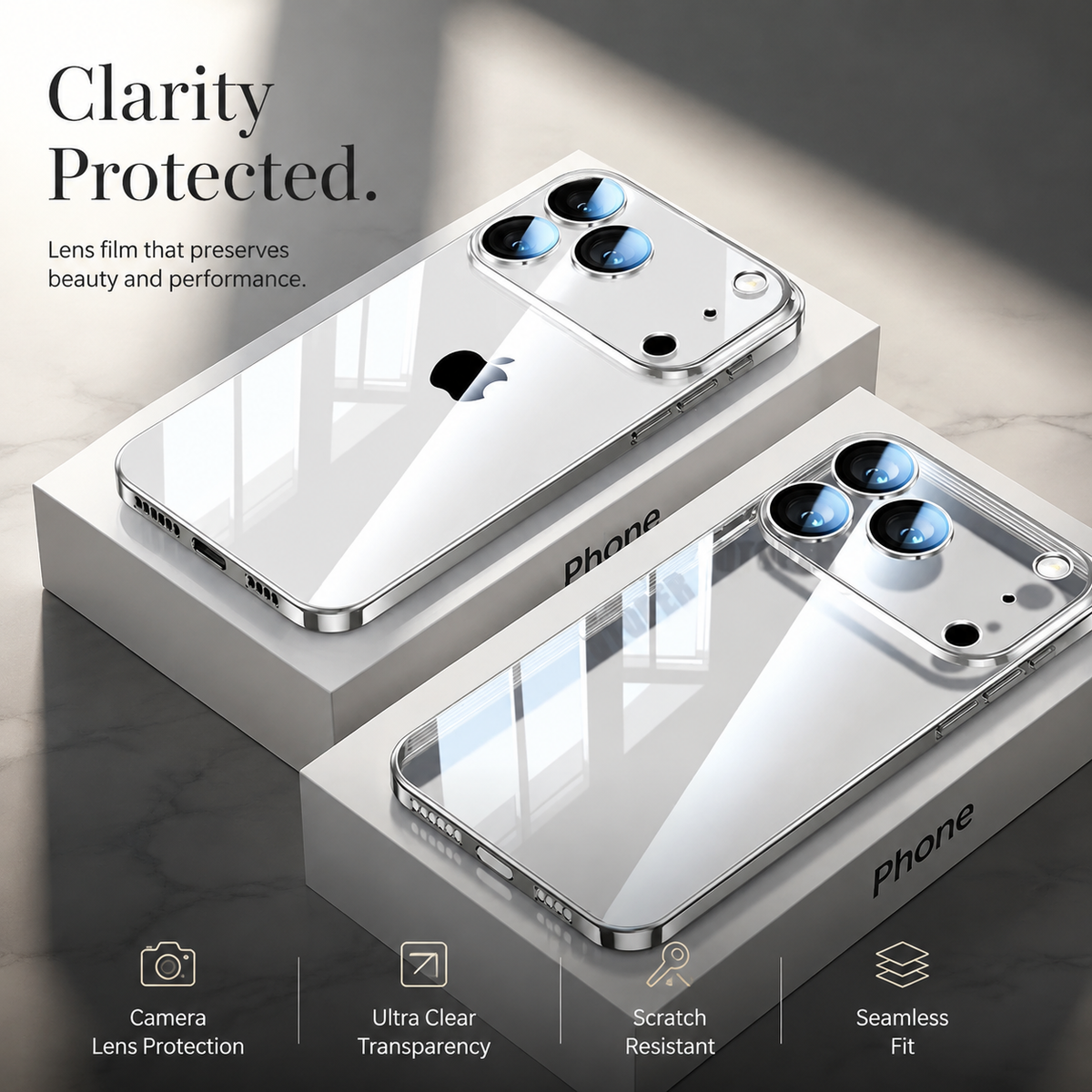 Premium iPhone Case Ultra Thin Transparent TPU Plating Full Camera Lens Protection Shockproof Anti Fingerprint Anti Scratch Non Slip Clear Cover