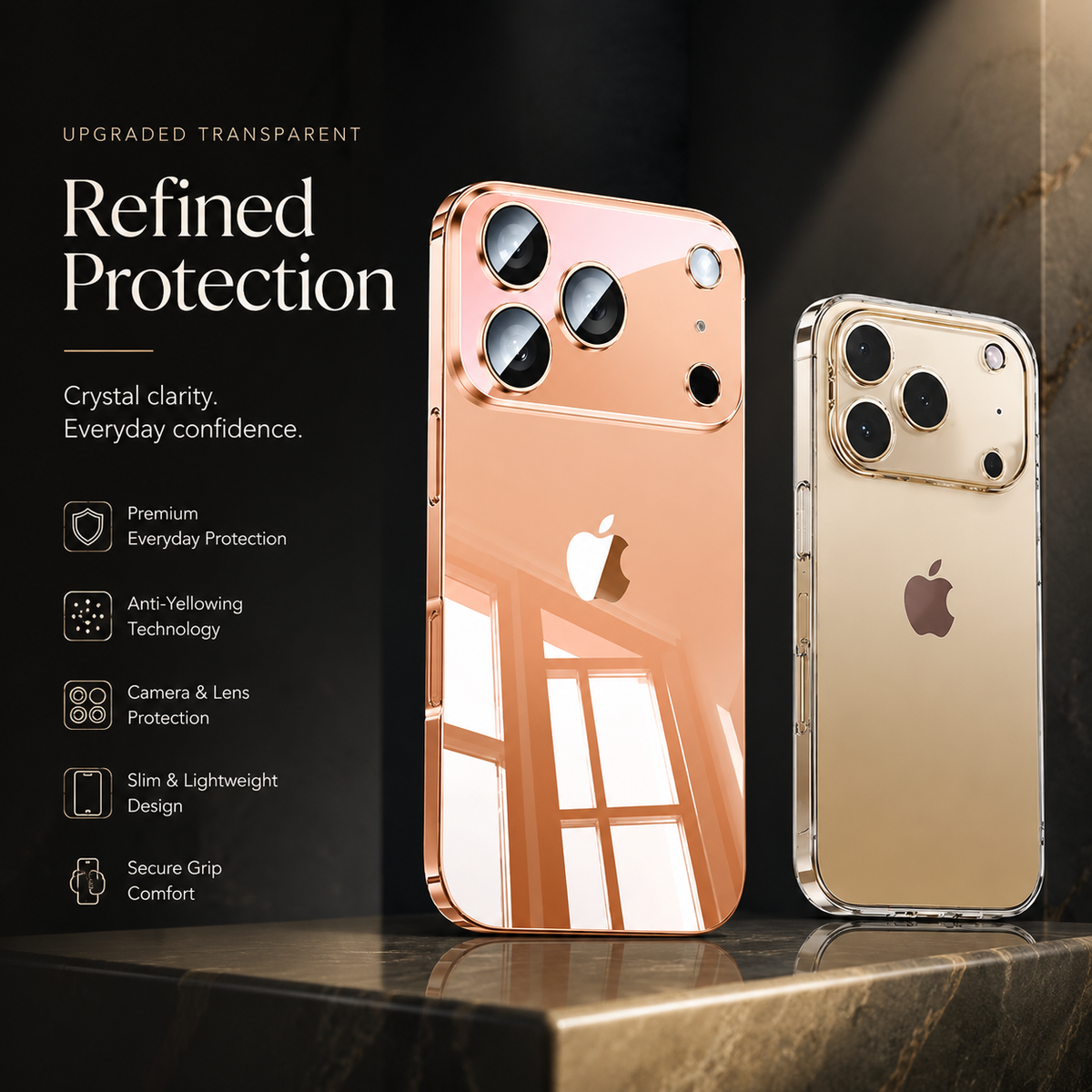 Premium iPhone Case Ultra Thin Transparent TPU Plating Full Camera Lens Protection Shockproof Anti Fingerprint Anti Scratch Non Slip Clear Cover
