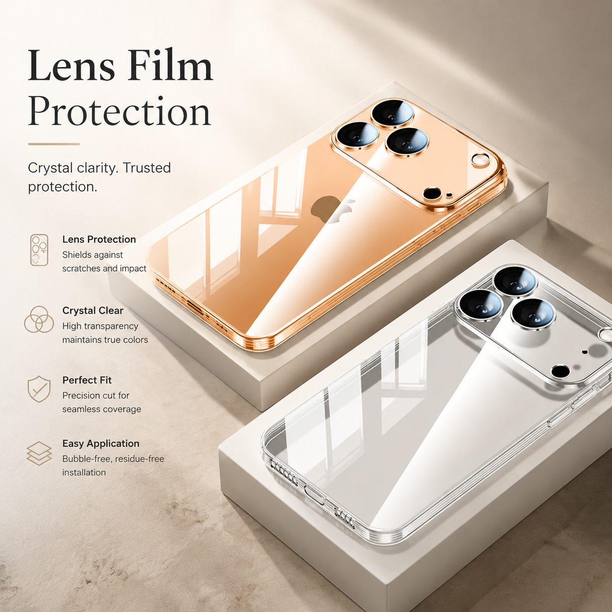 Premium iPhone Case Ultra Thin Transparent TPU Plating Full Camera Lens Protection Shockproof Anti Fingerprint Anti Scratch Non Slip Clear Cover