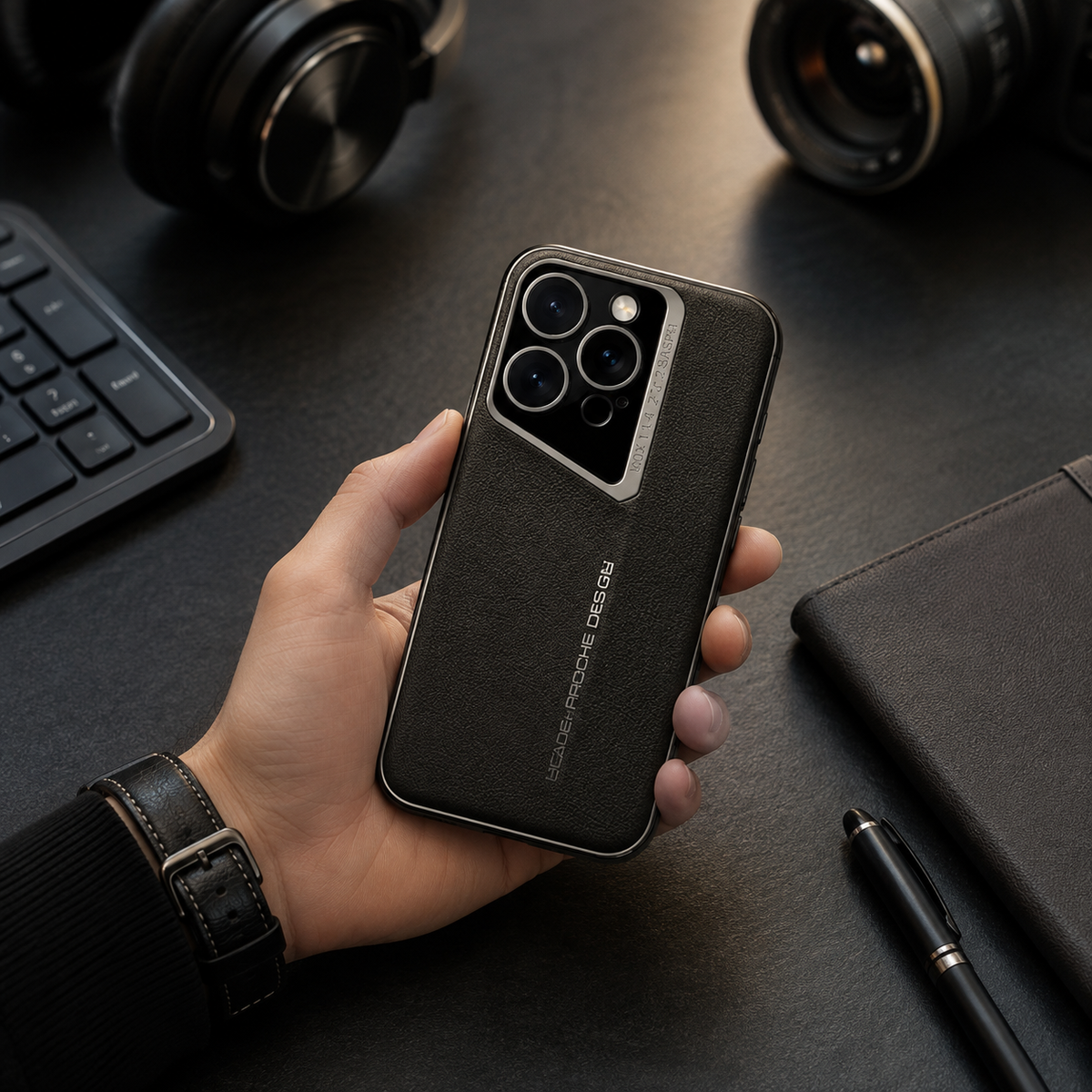 Premium iPhone Case Vegan Leather Hard Back Camera Lens Protection Anti Scratch Anti Fingerprint Slim Minimalist Protective Cover Elegant Design