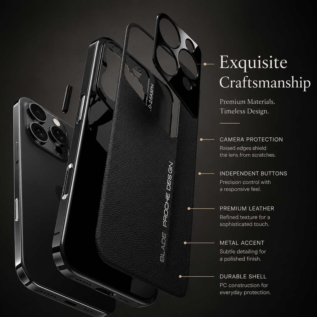 Premium iPhone Case Vegan Leather Hard Back Camera Lens Protection Anti Scratch Anti Fingerprint Slim Minimalist Protective Cover Elegant Design