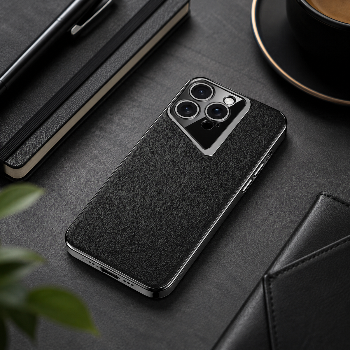 Premium iPhone Case Vegan Leather Hard Back Camera Lens Protection Anti Scratch Anti Fingerprint Slim Minimalist Protective Cover Elegant Design