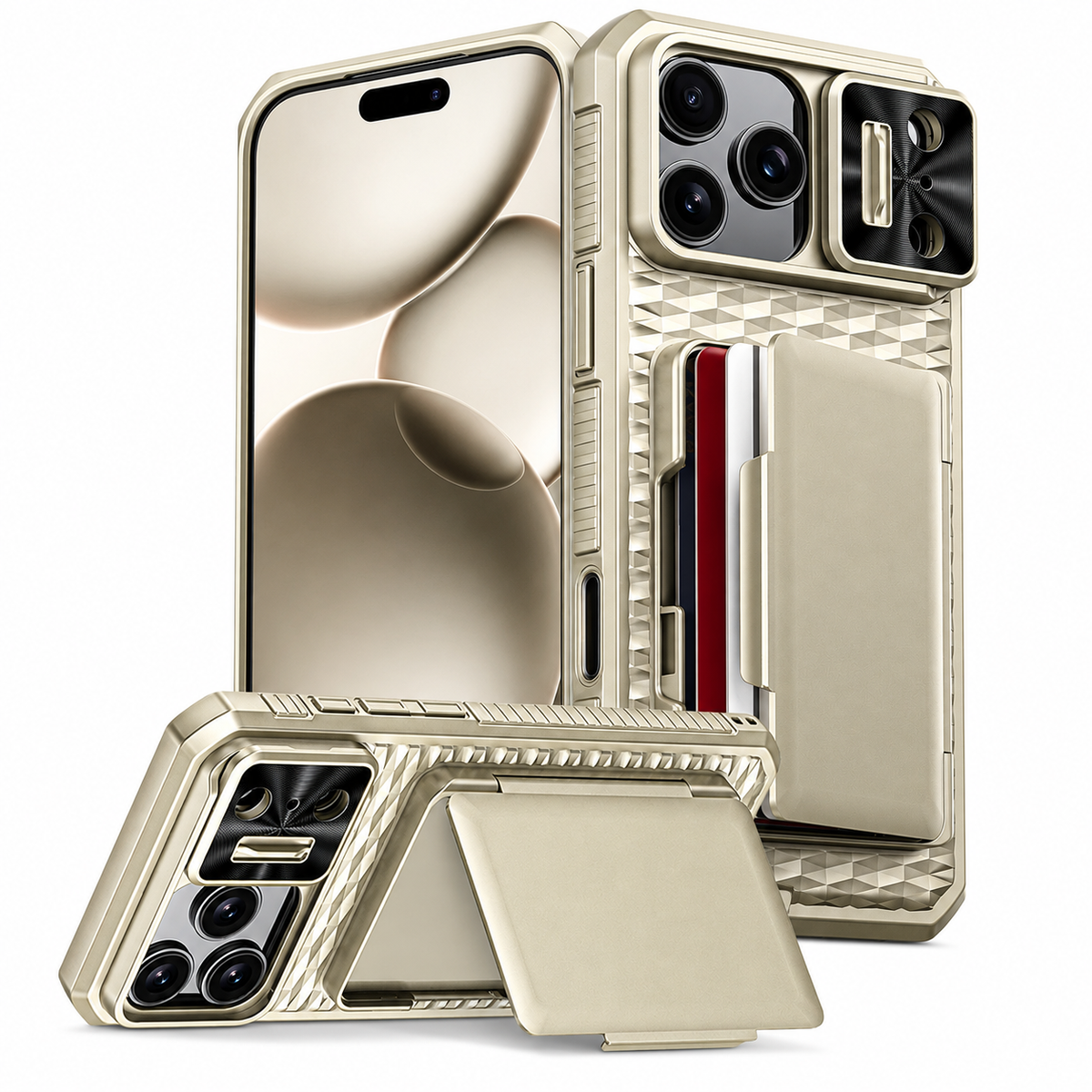 Premium iPhone Case Wallet Card Holder Camera Cover Kickstand Shockproof Full Body Protective Cover Anti Scratch Non Slip Tough Storage Lanyard Case