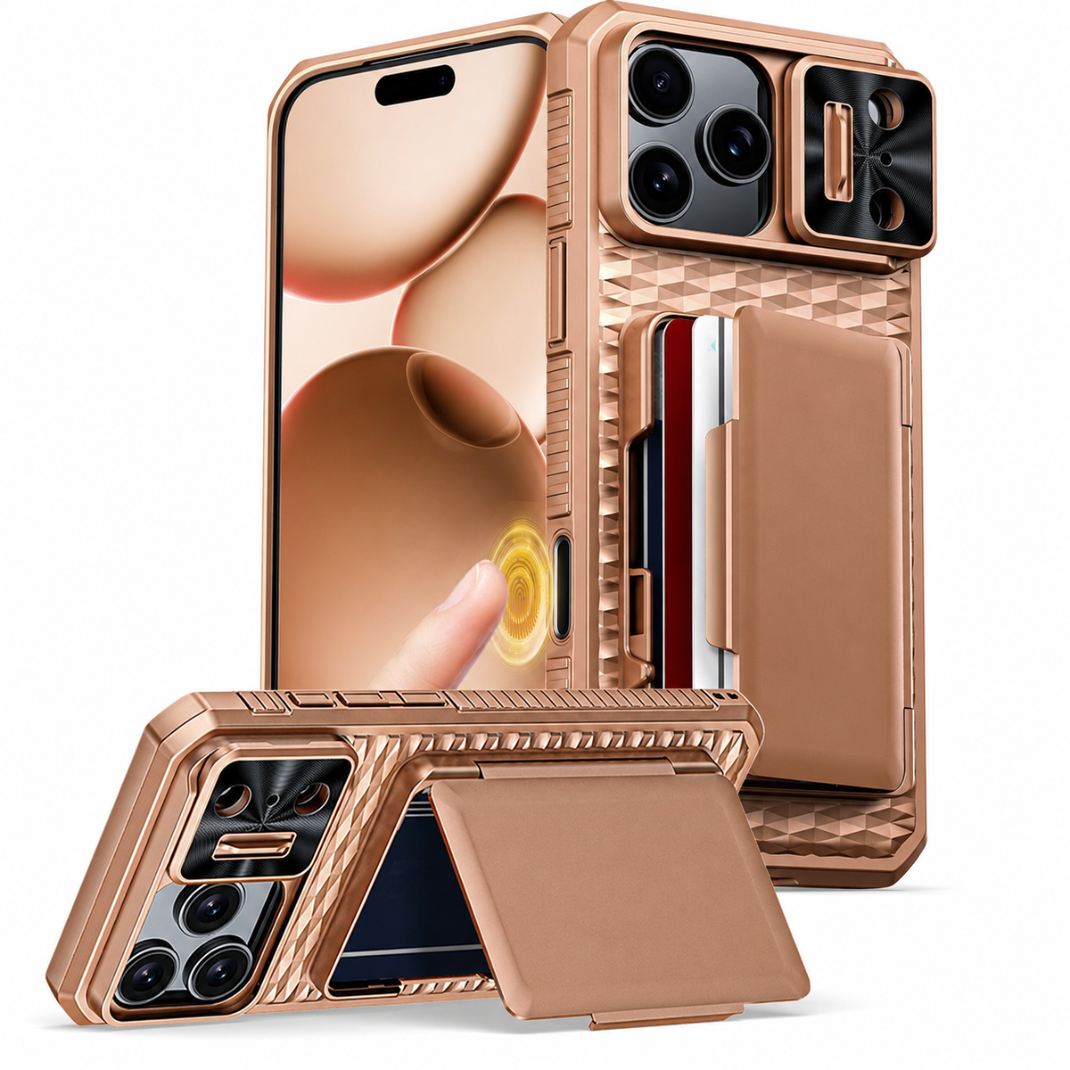 Premium iPhone Case Wallet Card Holder Camera Cover Kickstand Shockproof Full Body Protective Cover Anti Scratch Non Slip Tough Storage Lanyard Case