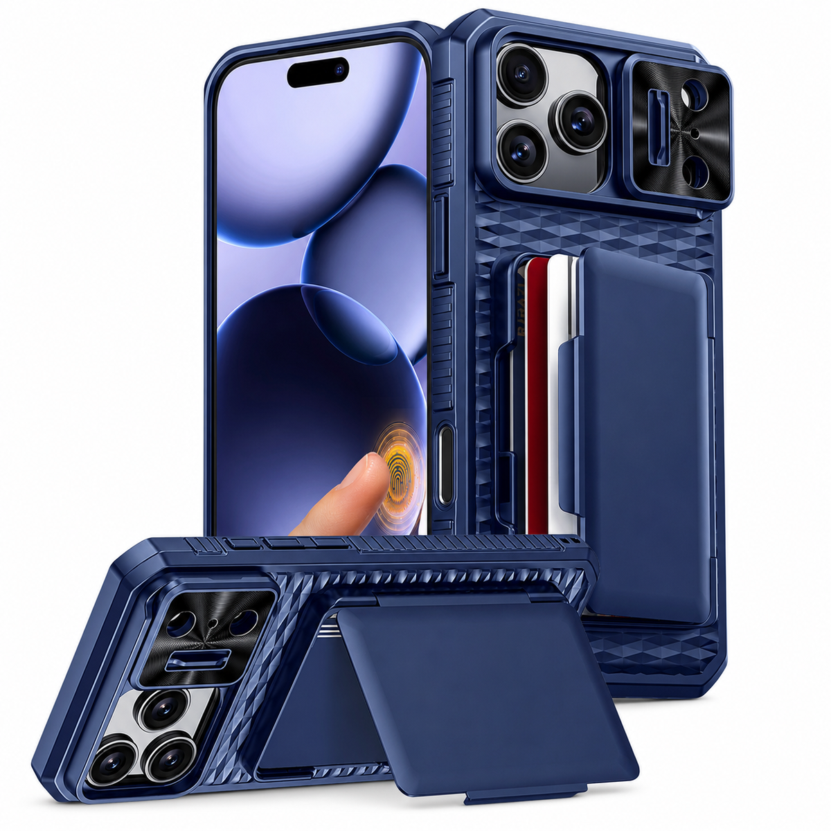 Premium iPhone Case Wallet Card Holder Camera Cover Kickstand Shockproof Full Body Protective Cover Anti Scratch Non Slip Tough Storage Lanyard Case