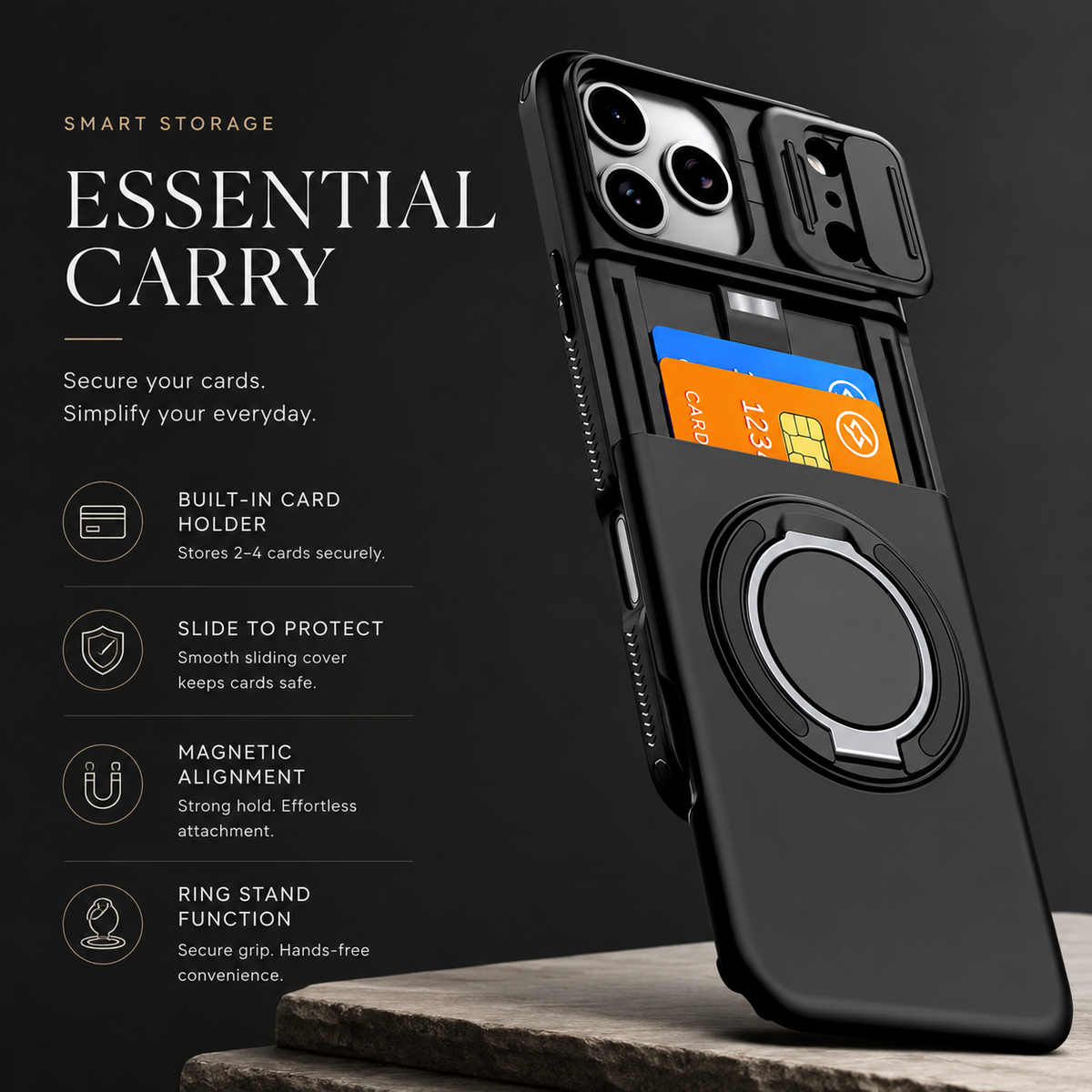 Premium iPhone Case Wallet Card Holder Shockproof Armor PC TPU Protective Cover Kickstand Stand Holder Slim Non Slip Reinforced Card Storage Case