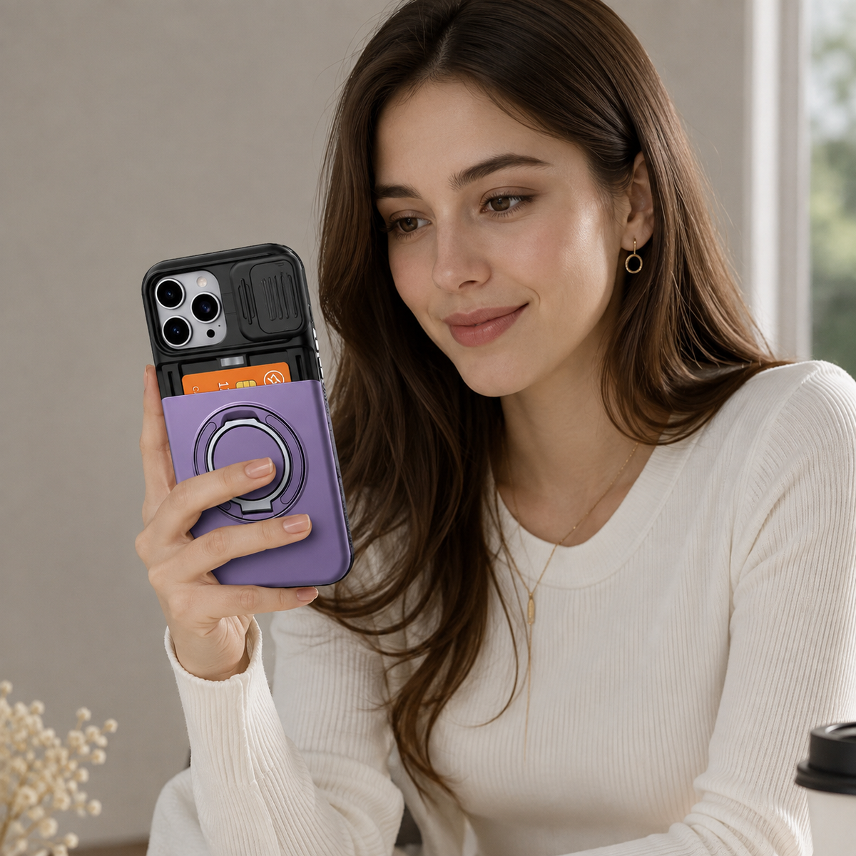 Premium iPhone Case Wallet Card Holder Shockproof Armor PC TPU Protective Cover Kickstand Stand Holder Slim Non Slip Reinforced Card Storage Case