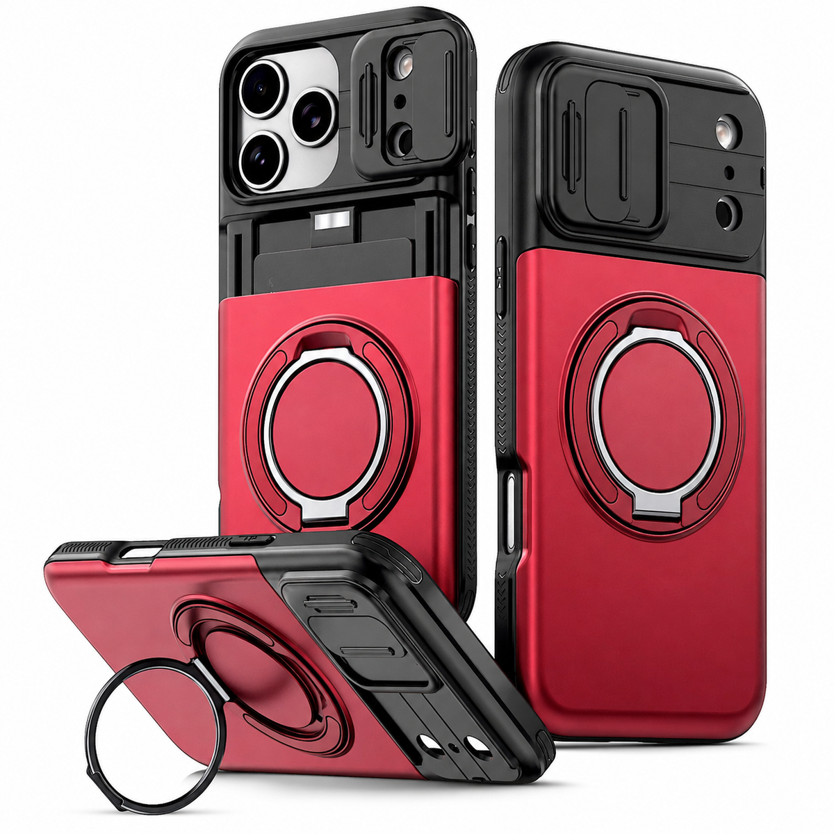 Premium iPhone Case Wallet Card Holder Shockproof Armor PC TPU Protective Cover Kickstand Stand Holder Slim Non Slip Reinforced Card Storage Case