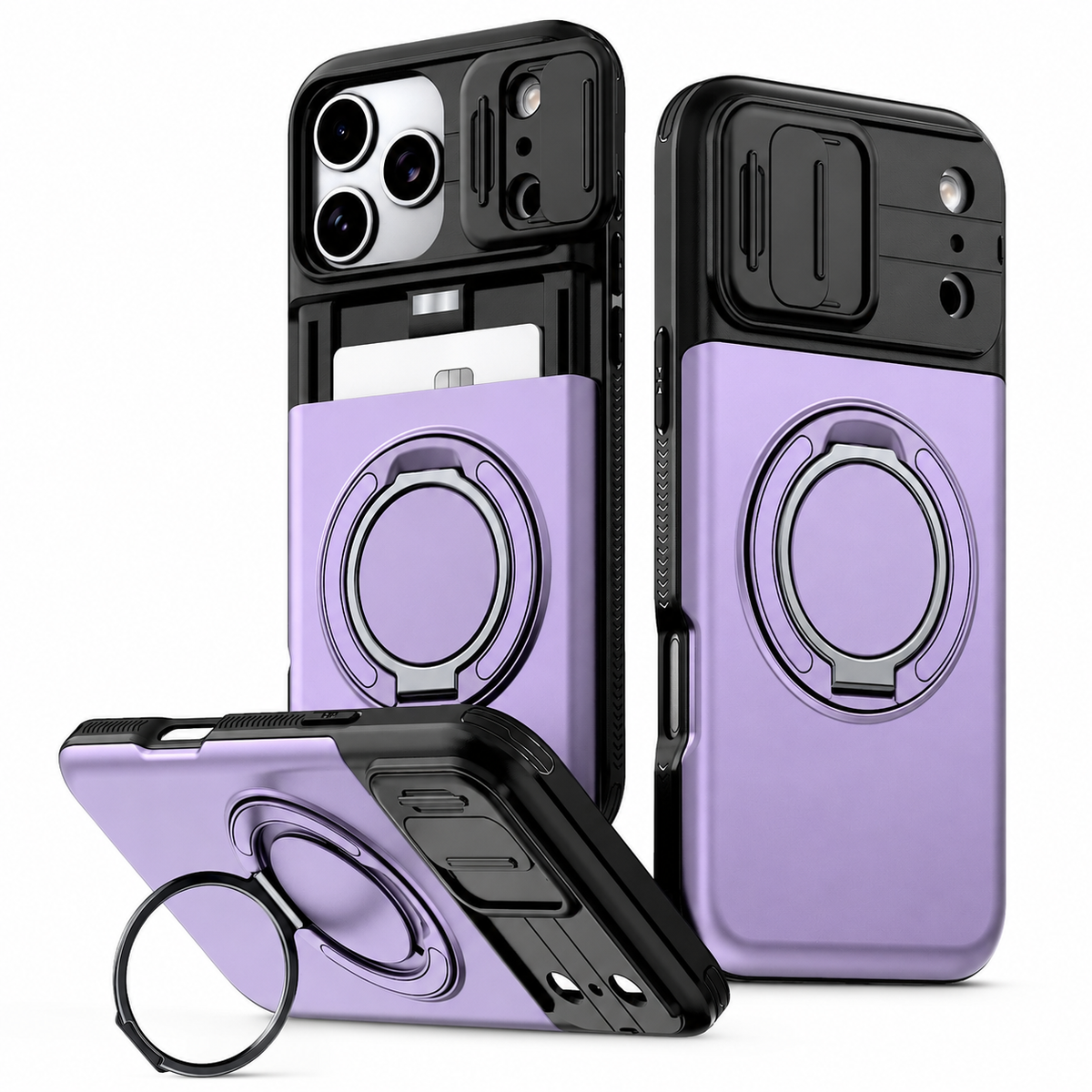 Premium iPhone Case Wallet Card Holder Shockproof Armor PC TPU Protective Cover Kickstand Stand Holder Slim Non Slip Reinforced Card Storage Case