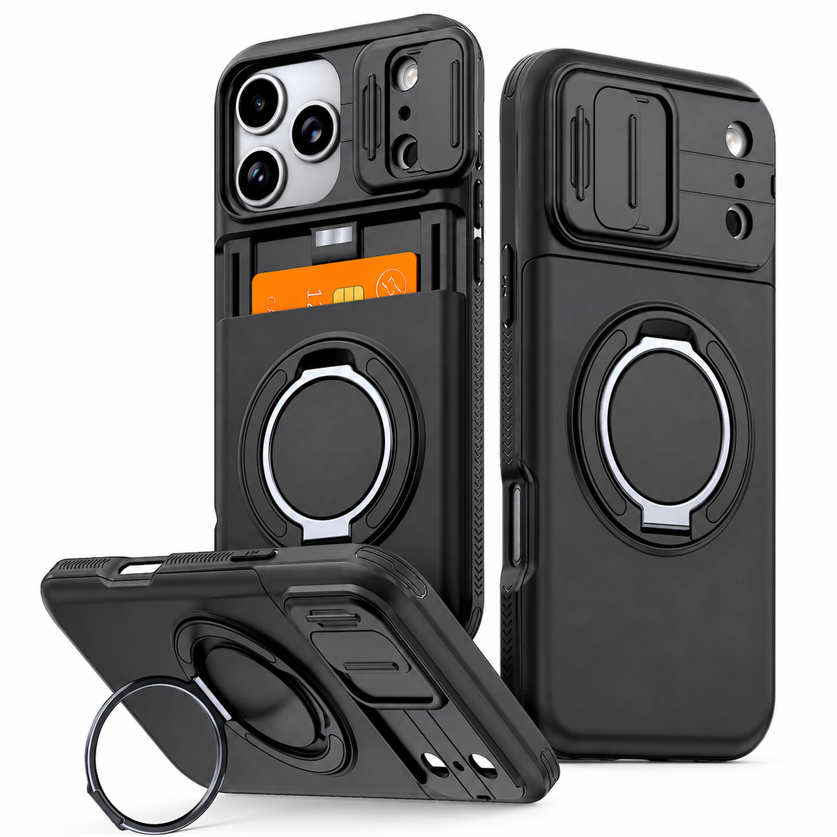 Premium iPhone Case Wallet Card Holder Shockproof Armor PC TPU Protective Cover Kickstand Stand Holder Slim Non Slip Reinforced Card Storage Case