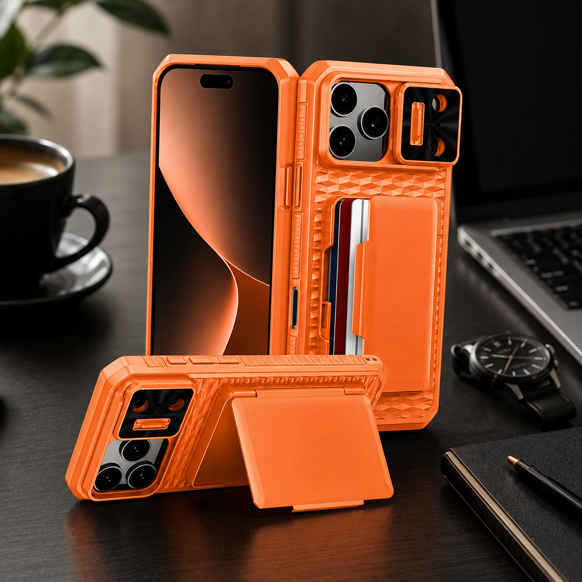 Premium iPhone Case Wallet Card Holder Sliding Camera Cover Stand Shockproof Dual Layer Heavy Duty Full Coverage Anti Scratch Slim Protective Design