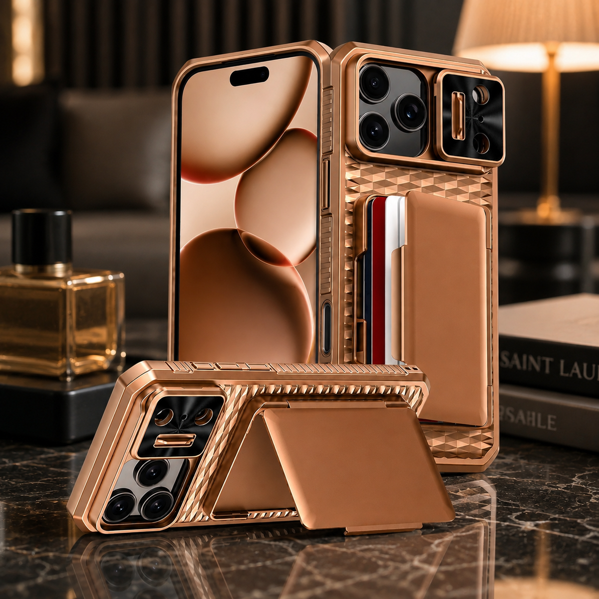 Premium iPhone Case Wallet Card Holder Sliding Camera Cover Stand Shockproof Dual Layer Heavy Duty Full Coverage Anti Scratch Slim Protective Design