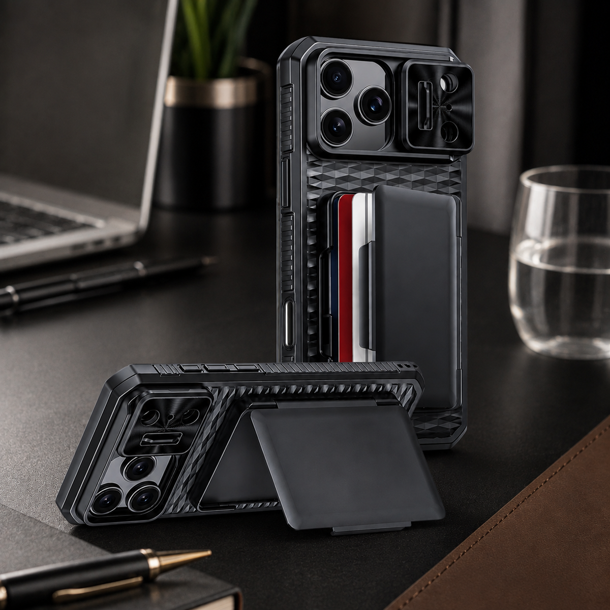 Premium iPhone Case Wallet Card Holder Sliding Camera Cover Stand Shockproof Dual Layer Heavy Duty Full Coverage Anti Scratch Slim Protective Design