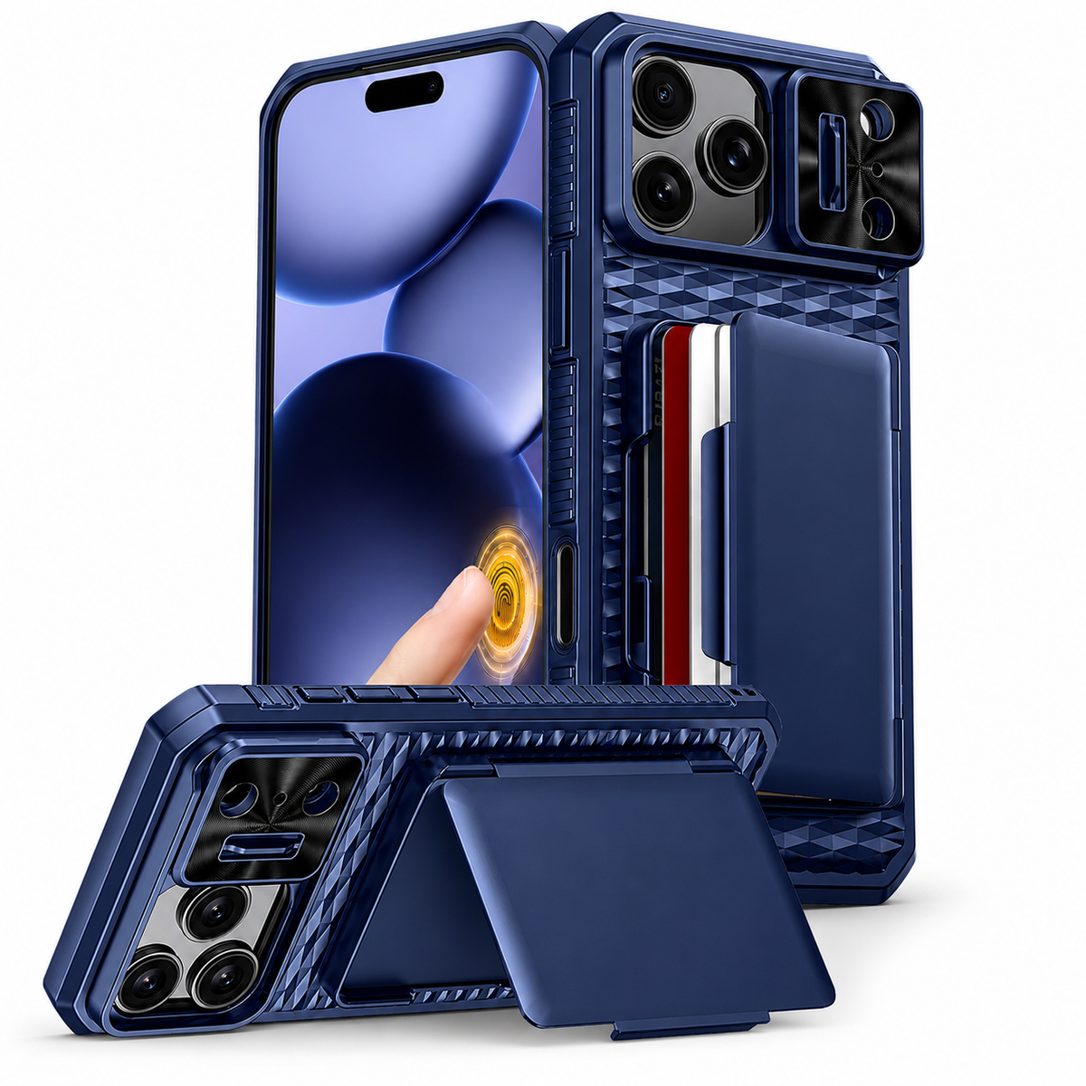 Premium iPhone Case Wallet Card Holder Sliding Camera Cover Stand Shockproof Dual Layer Heavy Duty Full Coverage Anti Scratch Slim Protective Design
