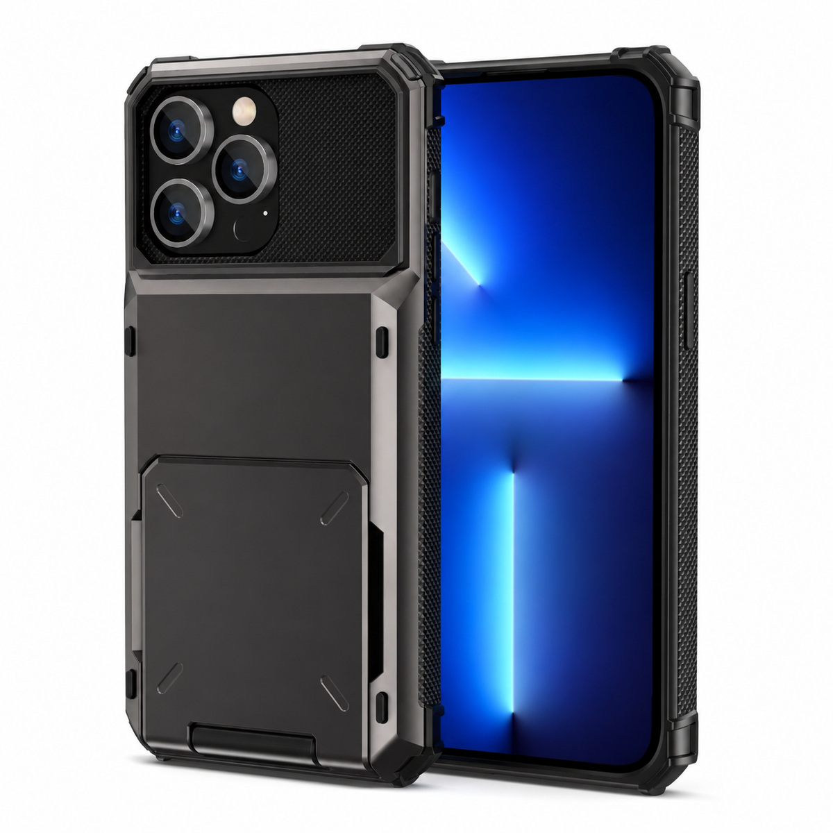 Premium iPhone Case Wallet Cover 5-Card Holder Hidden Flip Door Dual Layer Shockproof PC+TPU Raised Screen Lips Scratch Resistant Protective Case Slim