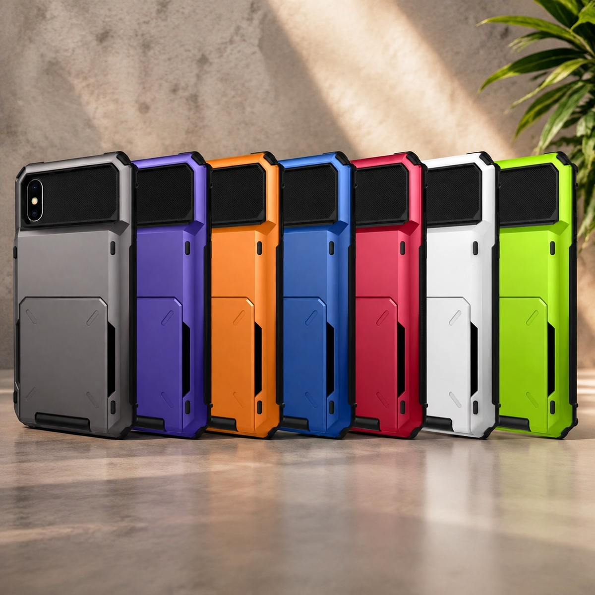 Premium iPhone Case Wallet Cover 5-Card Holder Hidden Flip Door Dual Layer Shockproof PC+TPU Raised Screen Lips Scratch Resistant Protective Case Slim