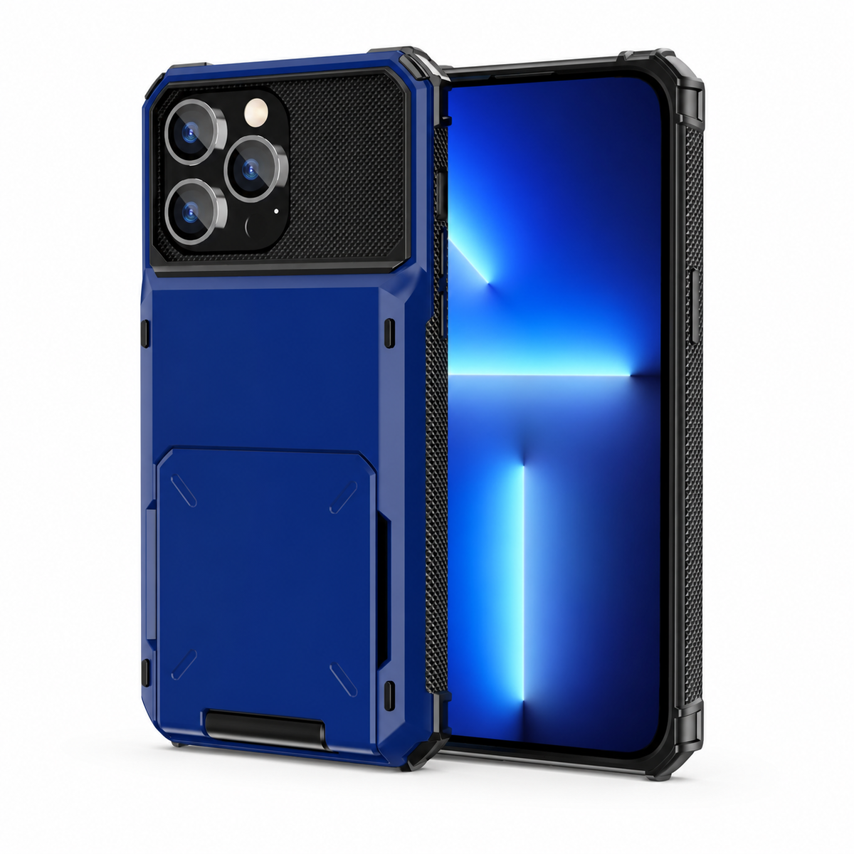 Premium iPhone Case Wallet Cover 5-Card Holder Hidden Flip Door Dual Layer Shockproof PC+TPU Raised Screen Lips Scratch Resistant Protective Case Slim