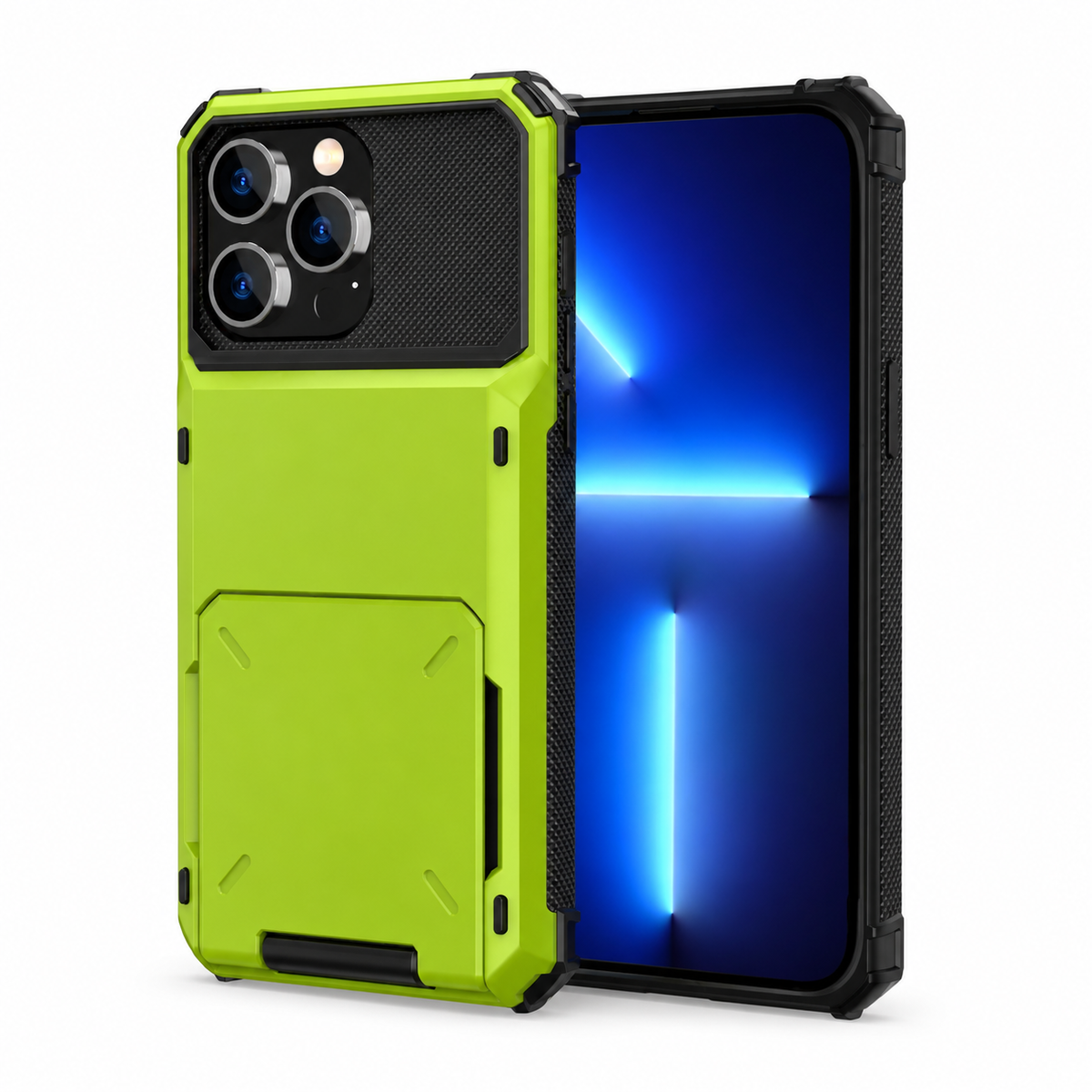 Premium iPhone Case Wallet Cover 5-Card Holder Hidden Flip Door Dual Layer Shockproof PC+TPU Raised Screen Lips Scratch Resistant Protective Case Slim