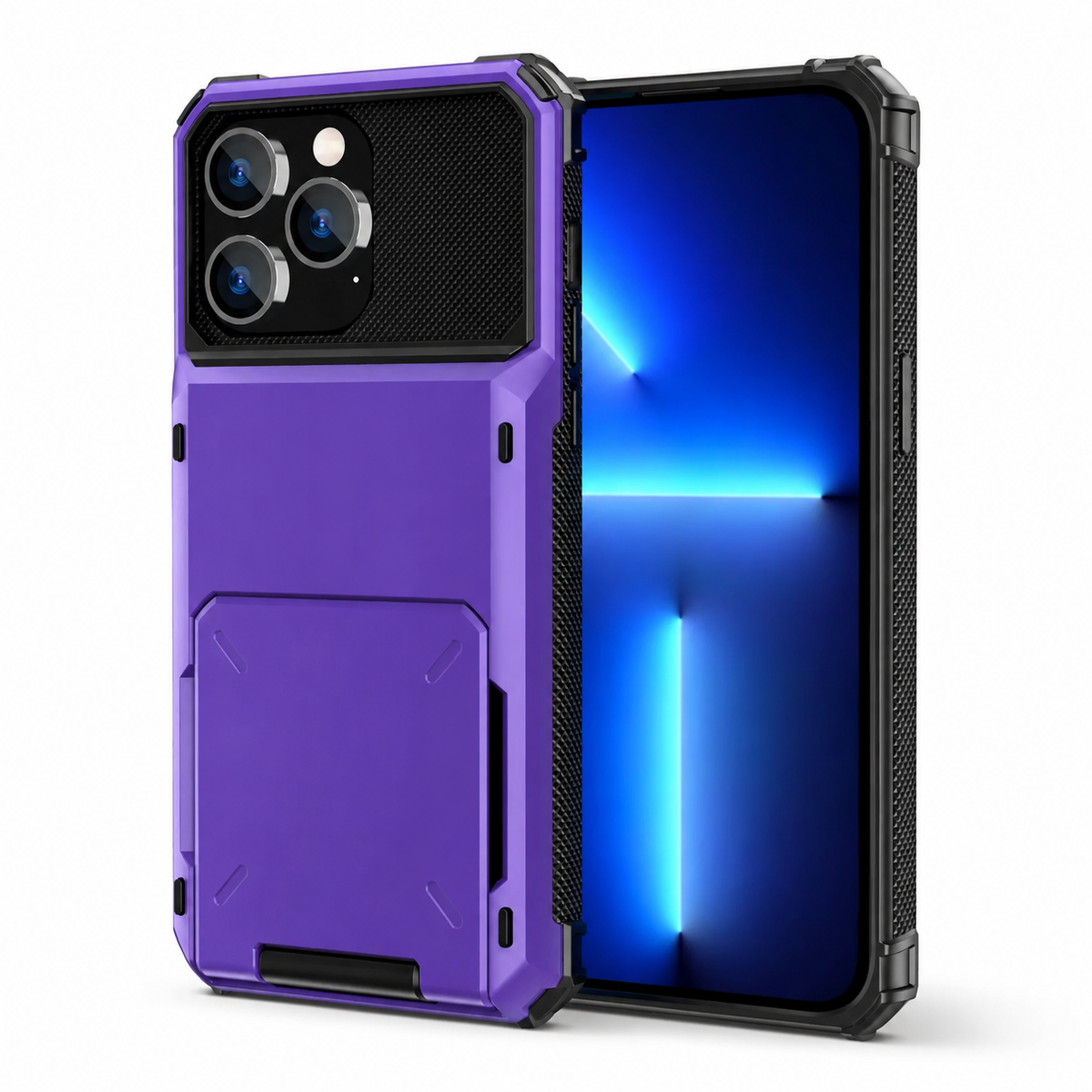 Premium iPhone Case Wallet Cover 5-Card Holder Hidden Flip Door Dual Layer Shockproof PC+TPU Raised Screen Lips Scratch Resistant Protective Case Slim