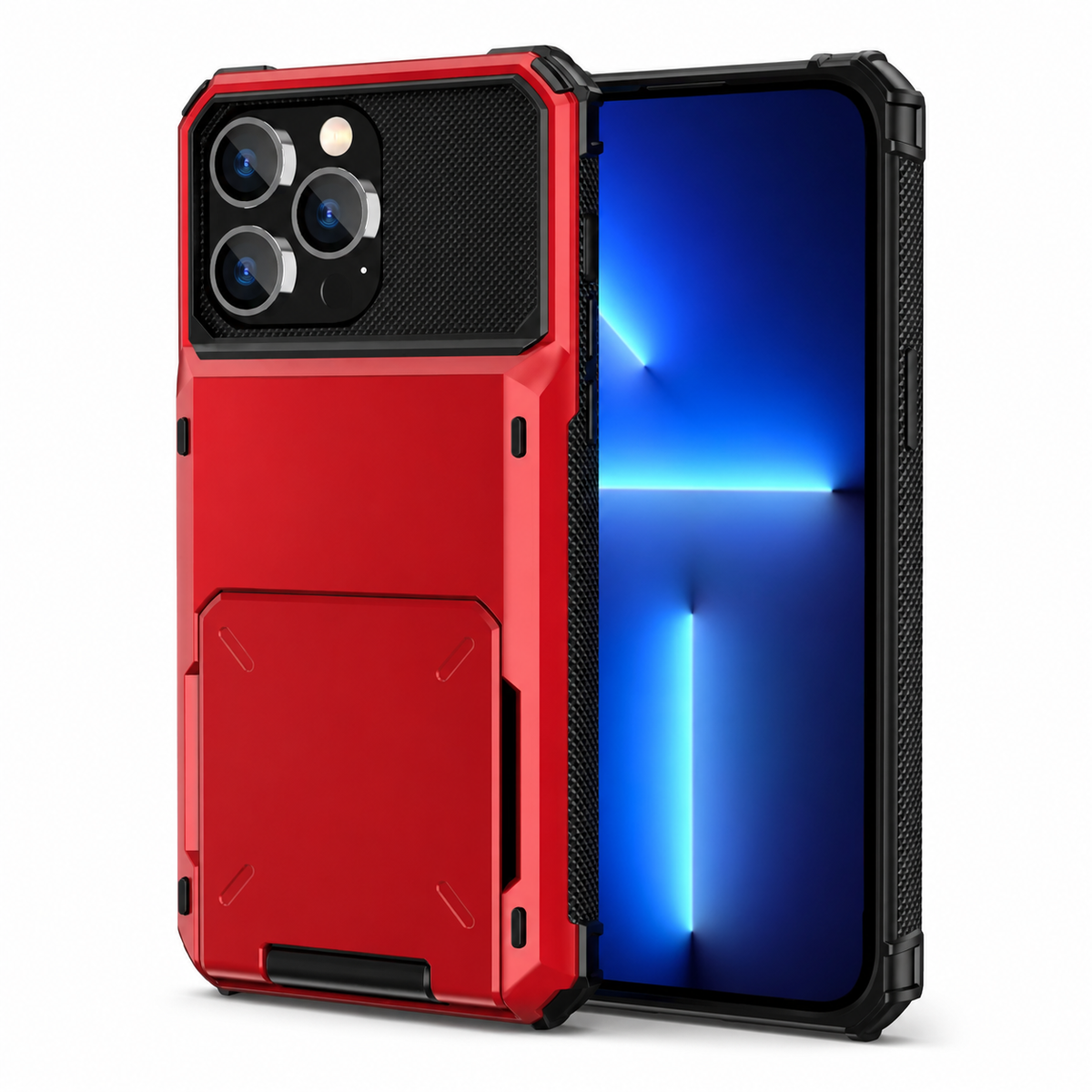 Premium iPhone Case Wallet Cover 5-Card Holder Hidden Flip Door Dual Layer Shockproof PC+TPU Raised Screen Lips Scratch Resistant Protective Case Slim