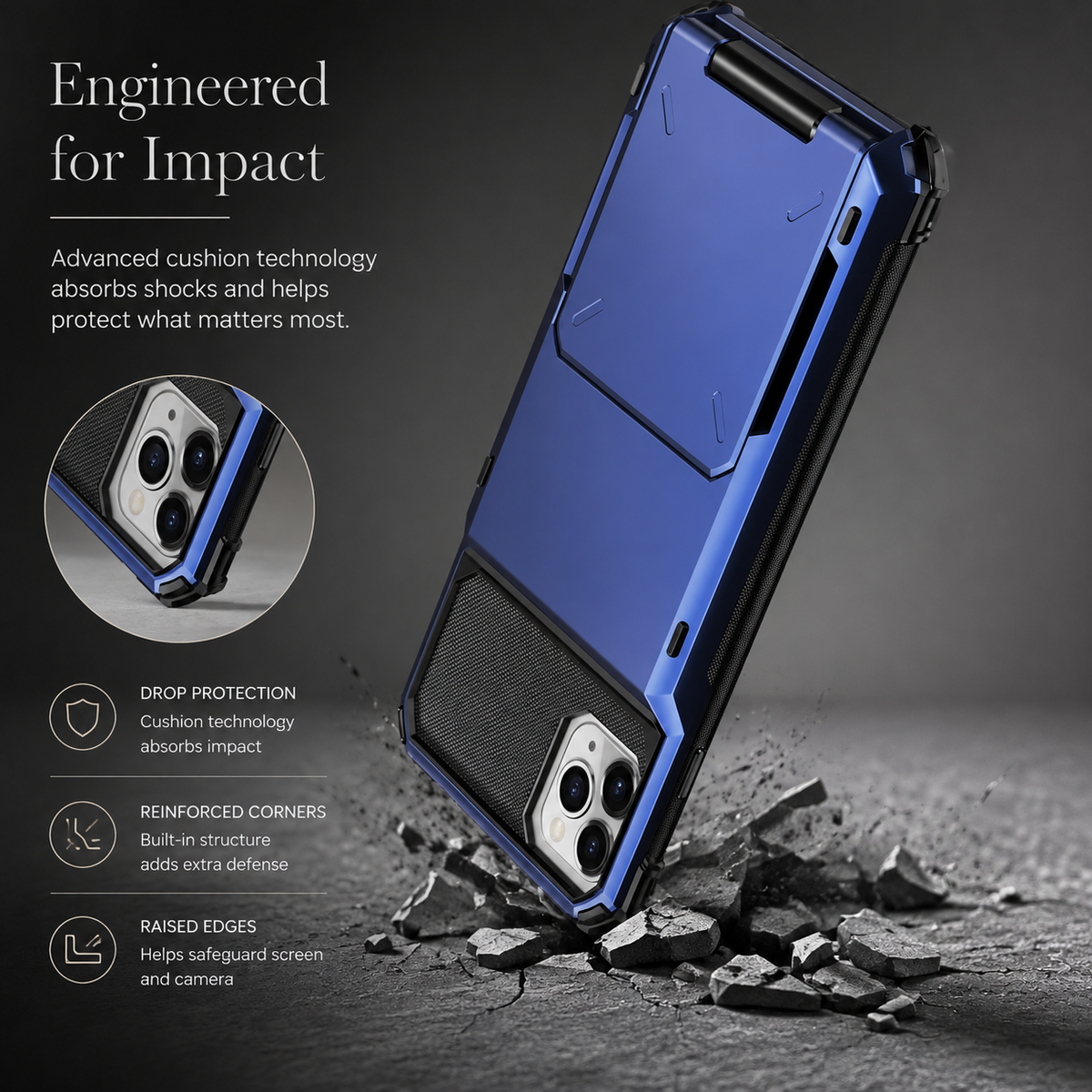 Premium iPhone Case Wallet Cover 5-Card Holder Hidden Flip Door Dual Layer Shockproof PC+TPU Raised Screen Lips Scratch Resistant Protective Case Slim