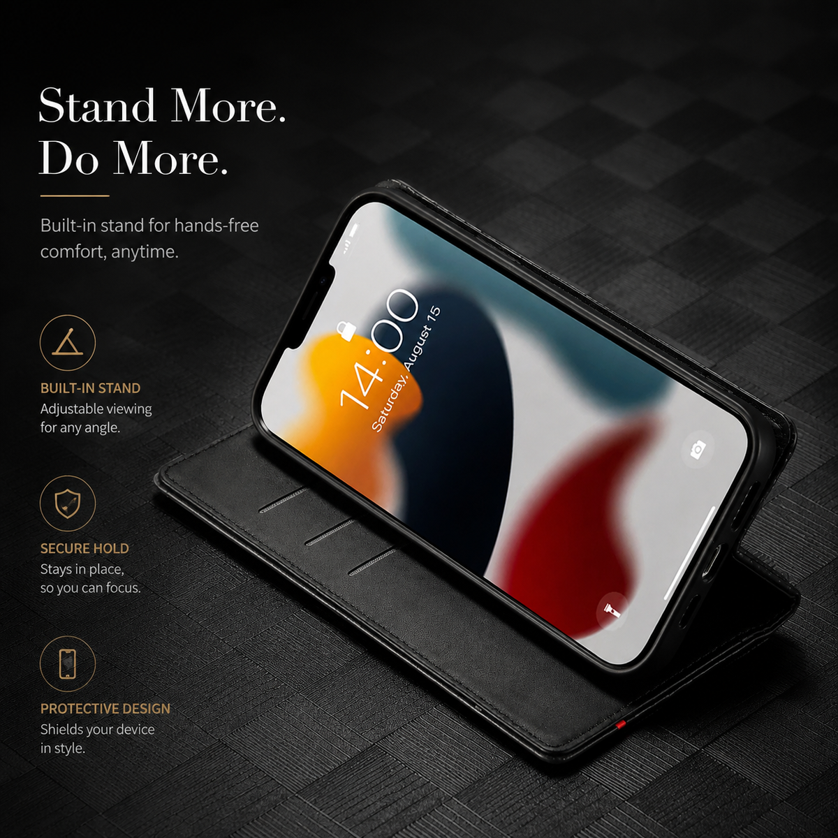 Premium iPhone Case Wallet MagSafe Compatible Carbon Fiber Leather Flip Cover Card Holder Stand Shockproof Camera Protection Slim Protective Design