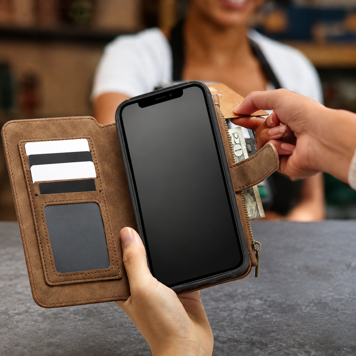 Premium iPhone Case Wallet MagSafe Compatible Detachable Leather Flip Cover Card Holder Stand Shockproof Camera Lens Protection Slim Design