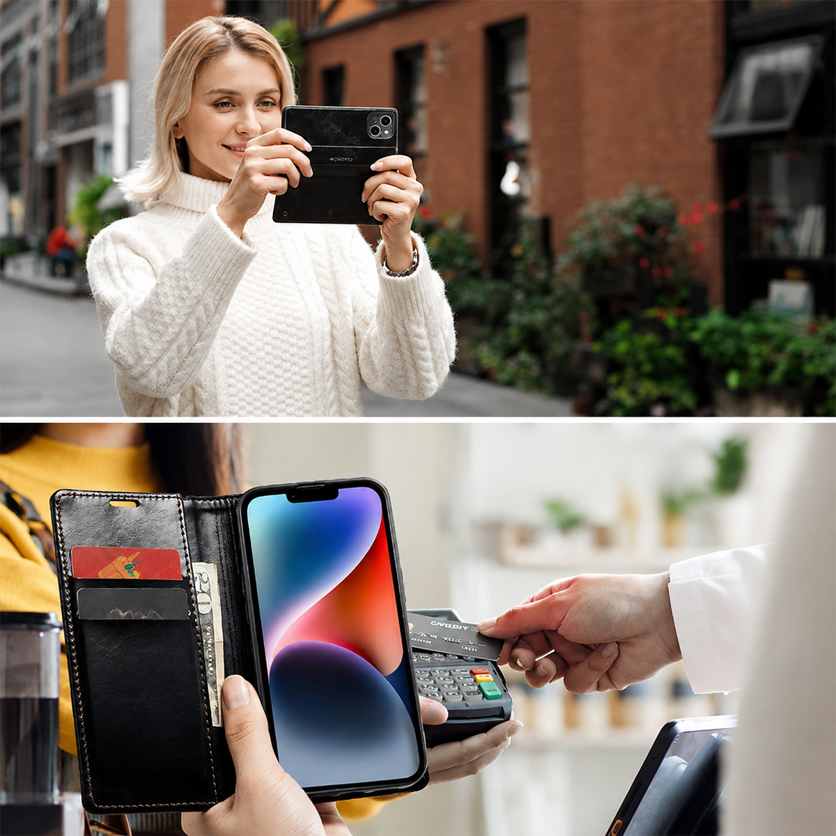 Premium iPhone Case Wallet MagSafe Compatible Detachable Leather Flip Cover Card Holder Stand Shockproof Camera Lens Protection Slim Design