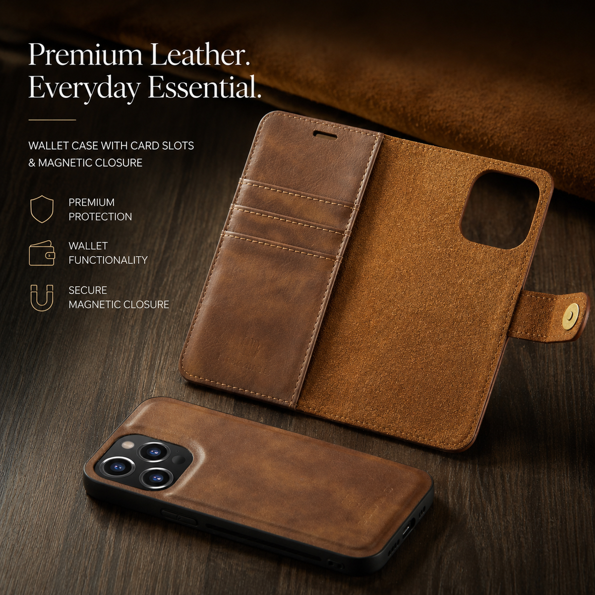 Premium iPhone Case Wallet MagSafe Compatible Detachable Magnetic Leather Shockproof Cover with Card Holder Camera Protection Slim Design