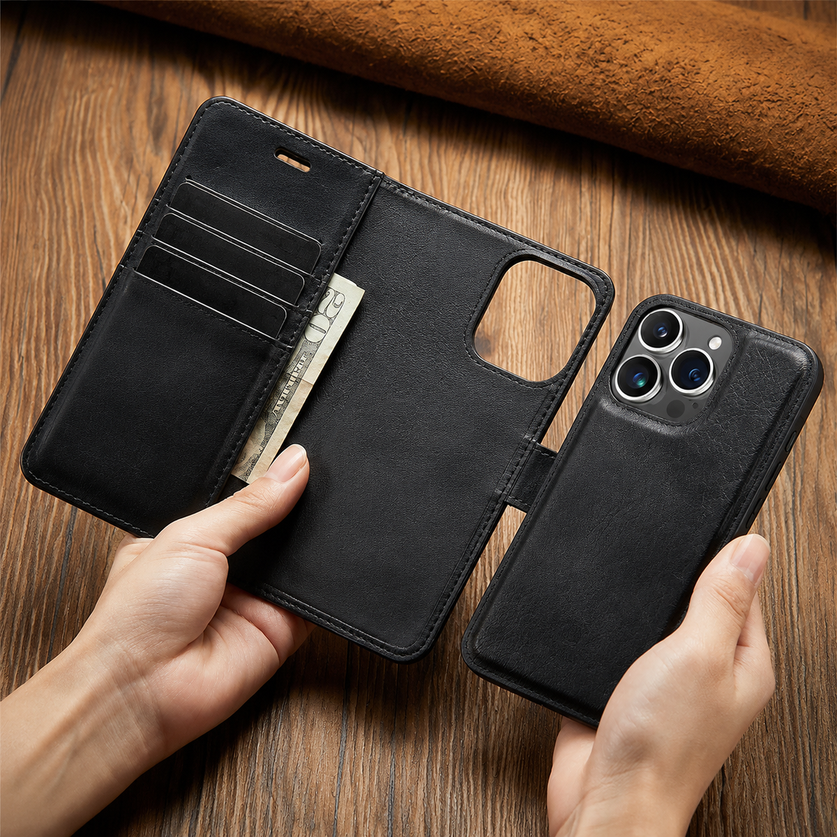 Premium iPhone Case Wallet MagSafe Compatible Detachable Magnetic Leather Shockproof Cover with Card Holder Camera Protection Slim Design