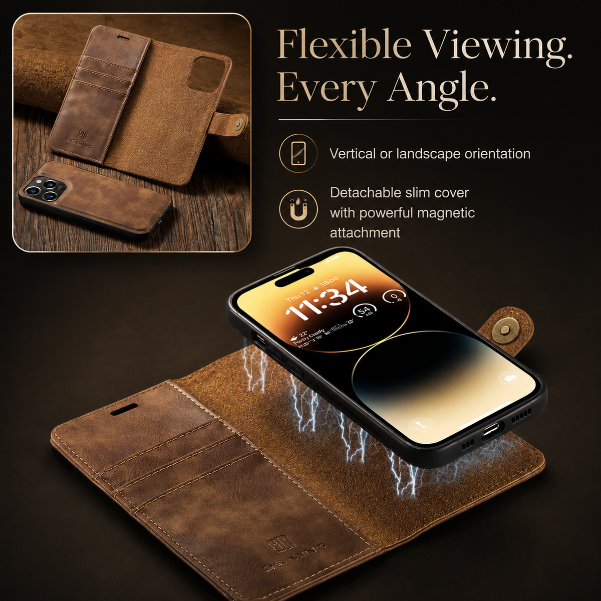 Premium iPhone Case Wallet MagSafe Compatible Detachable Magnetic Leather Shockproof Cover with Card Holder Camera Protection Slim Design