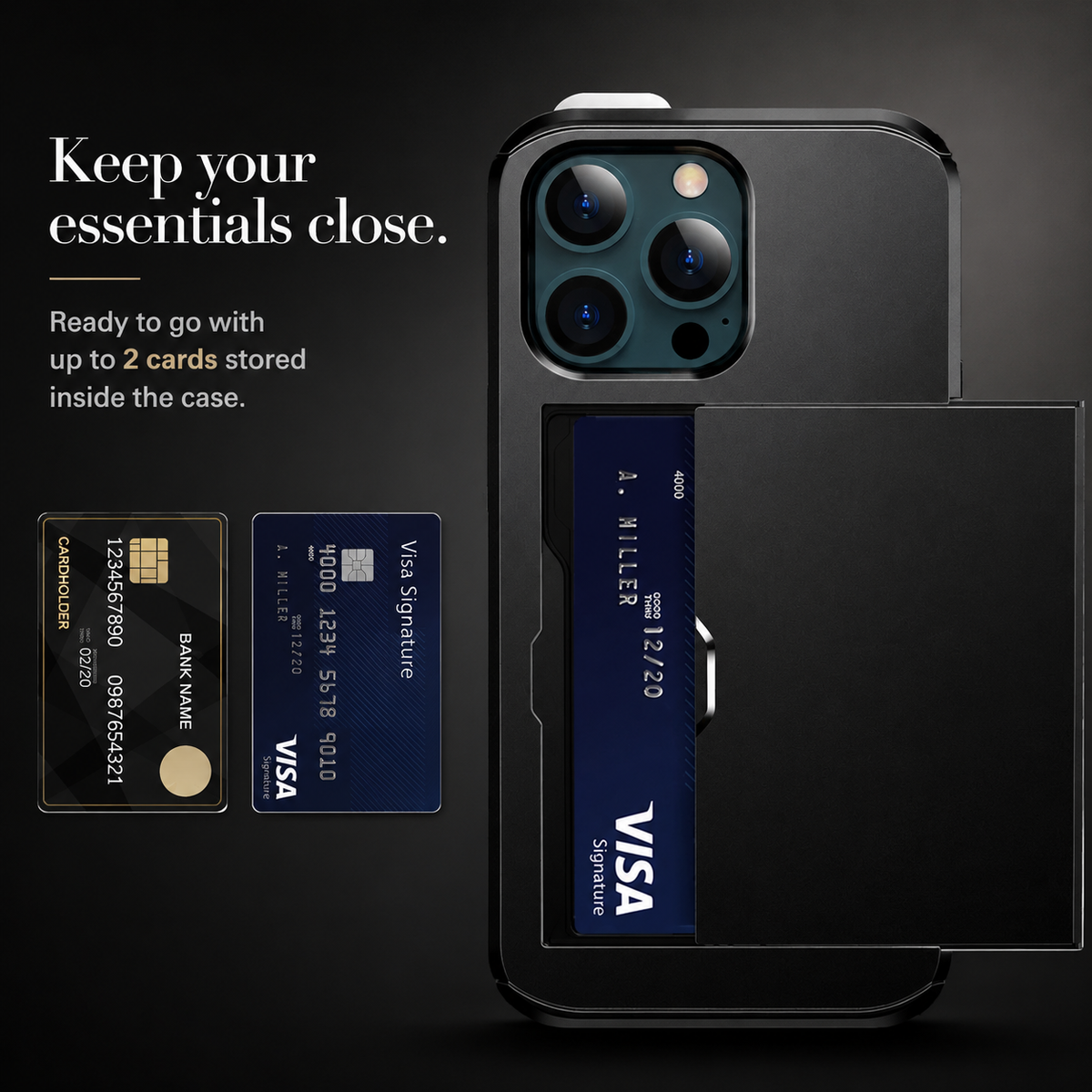 Premium iPhone Case Wallet MagSafe Compatible Dual Layer Slider Card Holder Shockproof Protective Cover Camera Lens Protection Slim Design