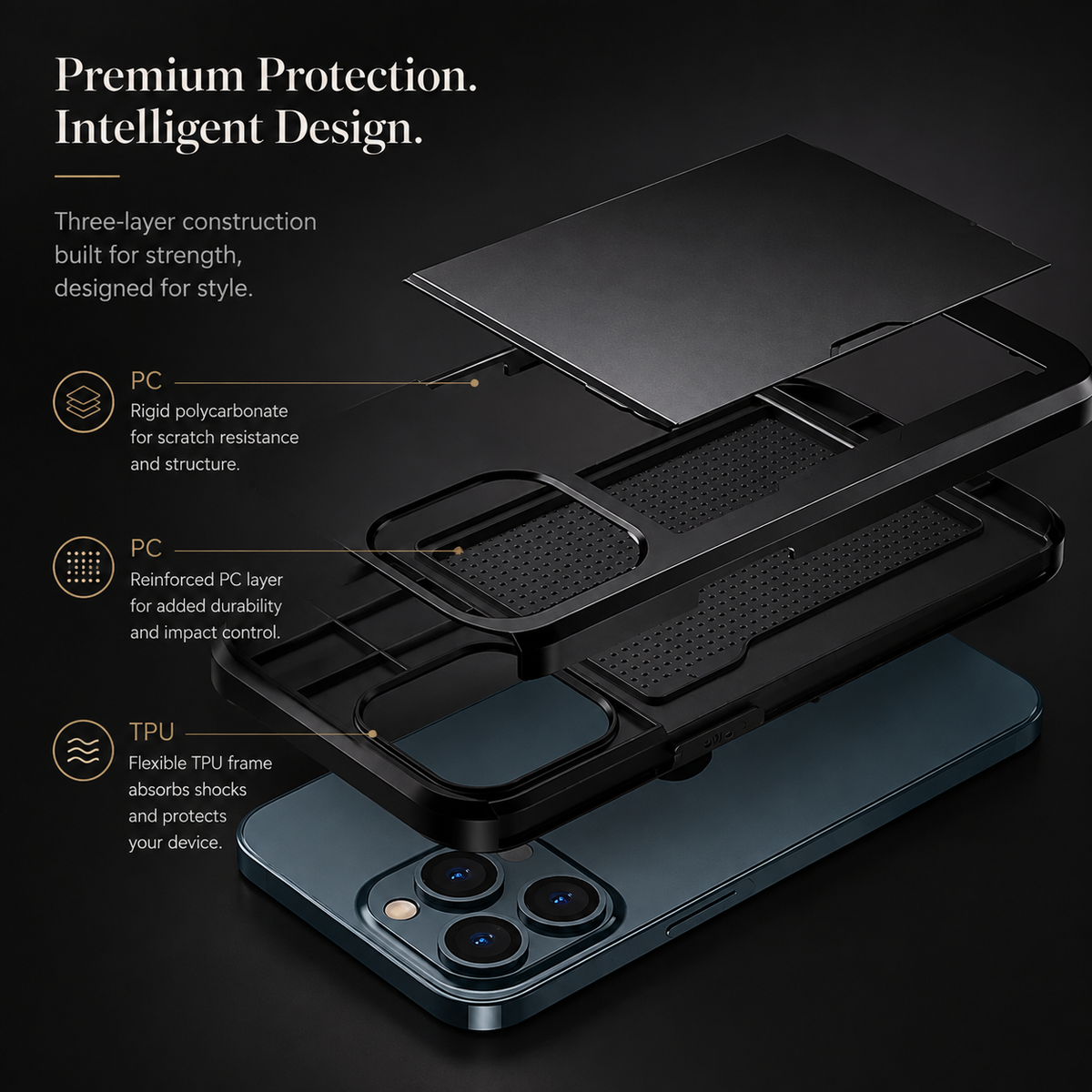 Premium iPhone Case Wallet MagSafe Compatible Dual Layer Slider Card Holder Shockproof Protective Cover Camera Lens Protection Slim Design