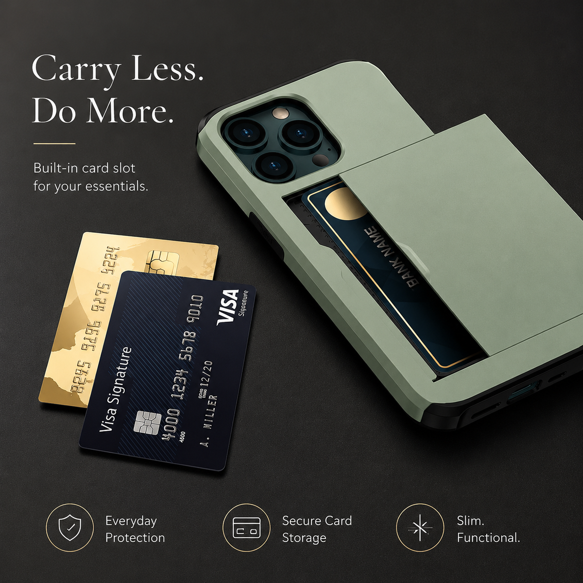Premium iPhone Case Wallet MagSafe Compatible Dual Layer Slider Card Holder Shockproof Protective Cover Camera Lens Protection Slim Design