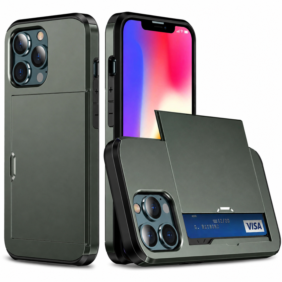Premium iPhone Case Wallet MagSafe Compatible Dual Layer Slider Card Holder Shockproof Protective Cover Camera Lens Protection Slim Design