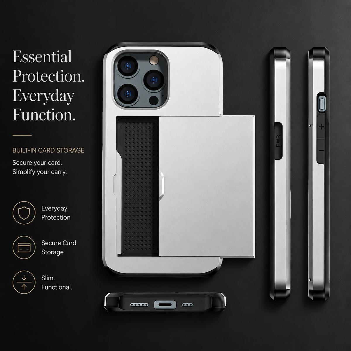 Premium iPhone Case Wallet MagSafe Compatible Dual Layer Slider Card Holder Shockproof Protective Cover Camera Lens Protection Slim Design
