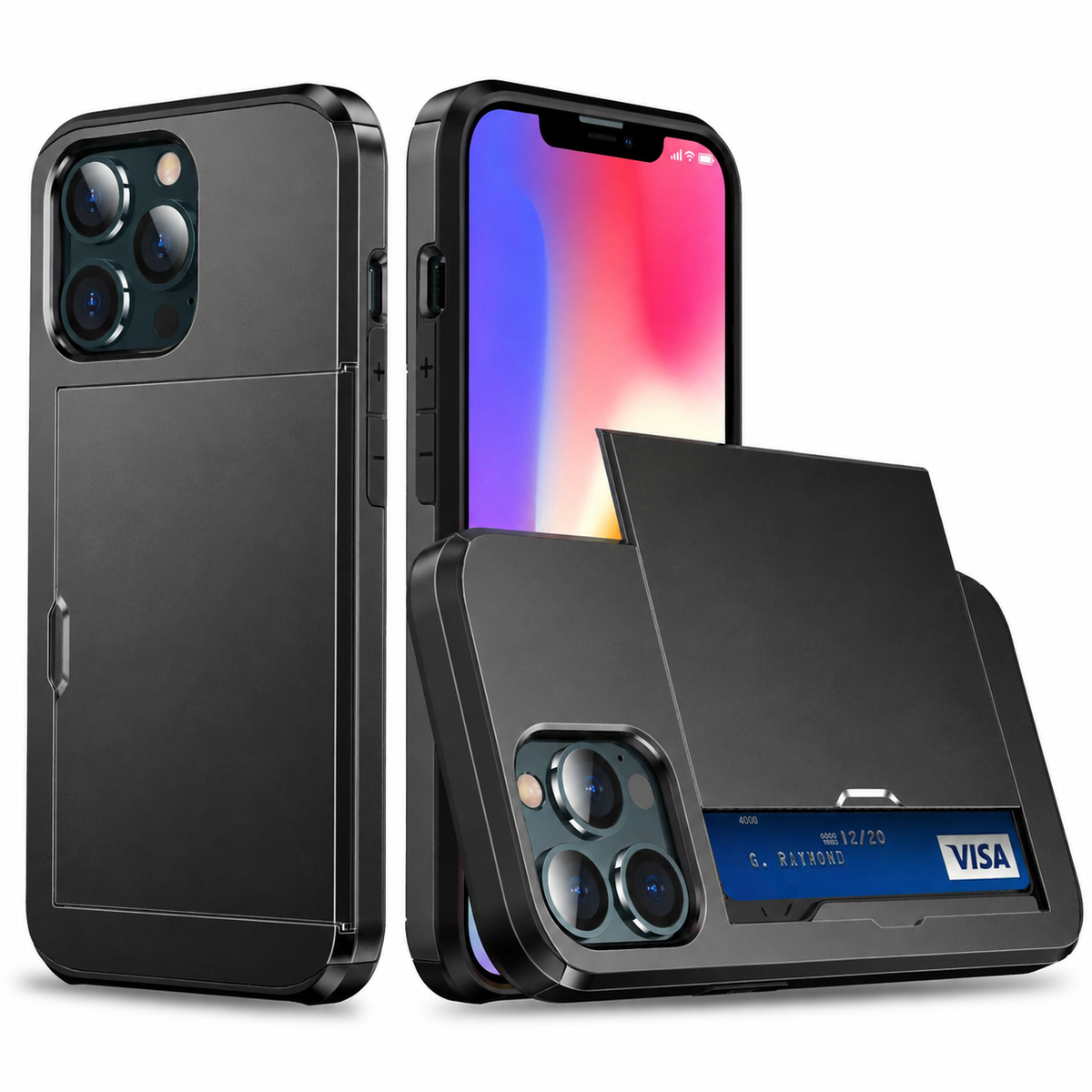 Premium iPhone Case Wallet MagSafe Compatible Dual Layer Slider Card Holder Shockproof Protective Cover Camera Lens Protection Slim Design