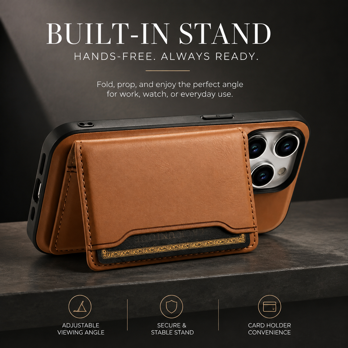Premium iPhone Case Wallet MagSafe Compatible Leather Card Holder Shockproof Protective Cover with Camera Lens Protection, Slim Design