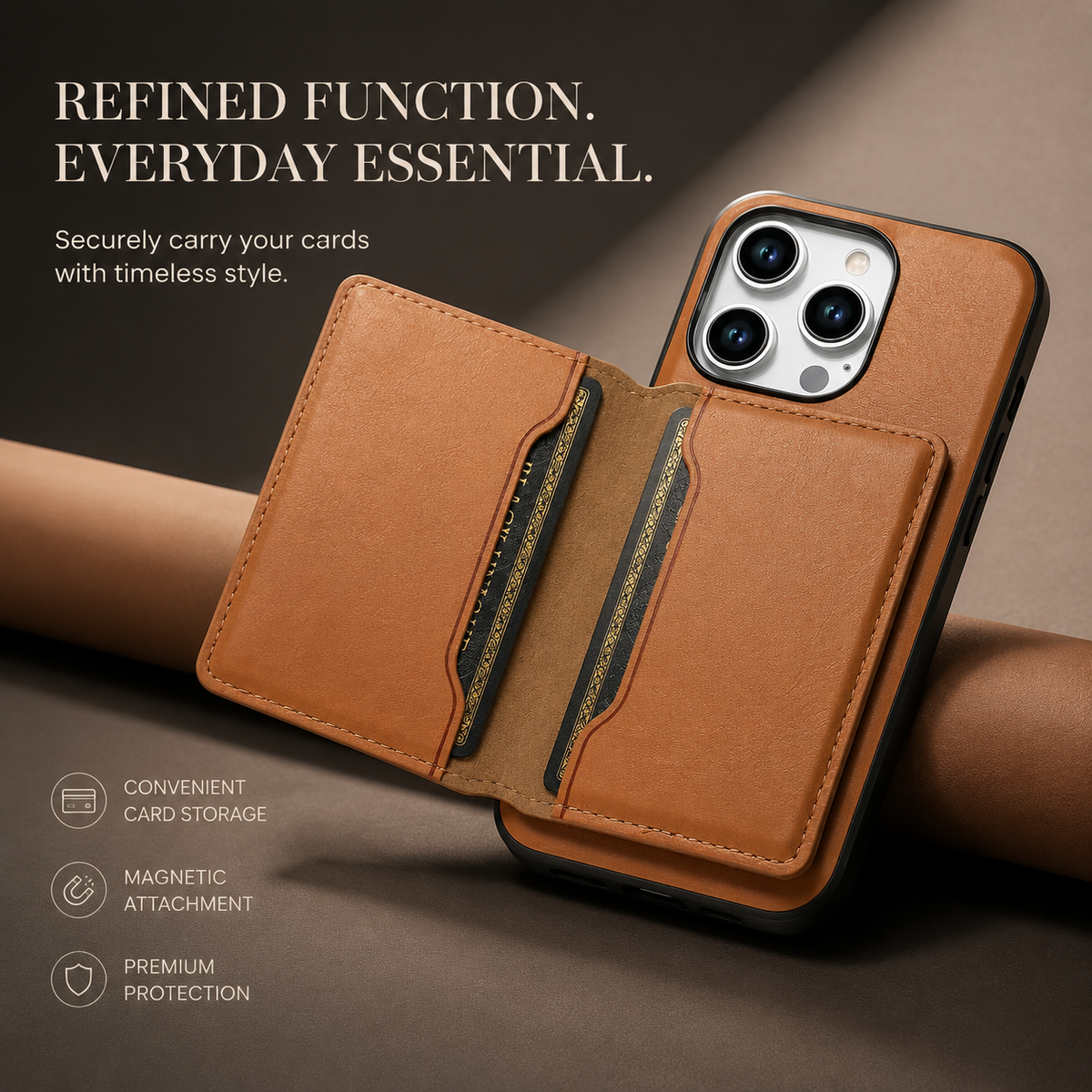 Premium iPhone Case Wallet MagSafe Compatible Leather Card Holder Shockproof Protective Cover with Camera Lens Protection, Slim Design