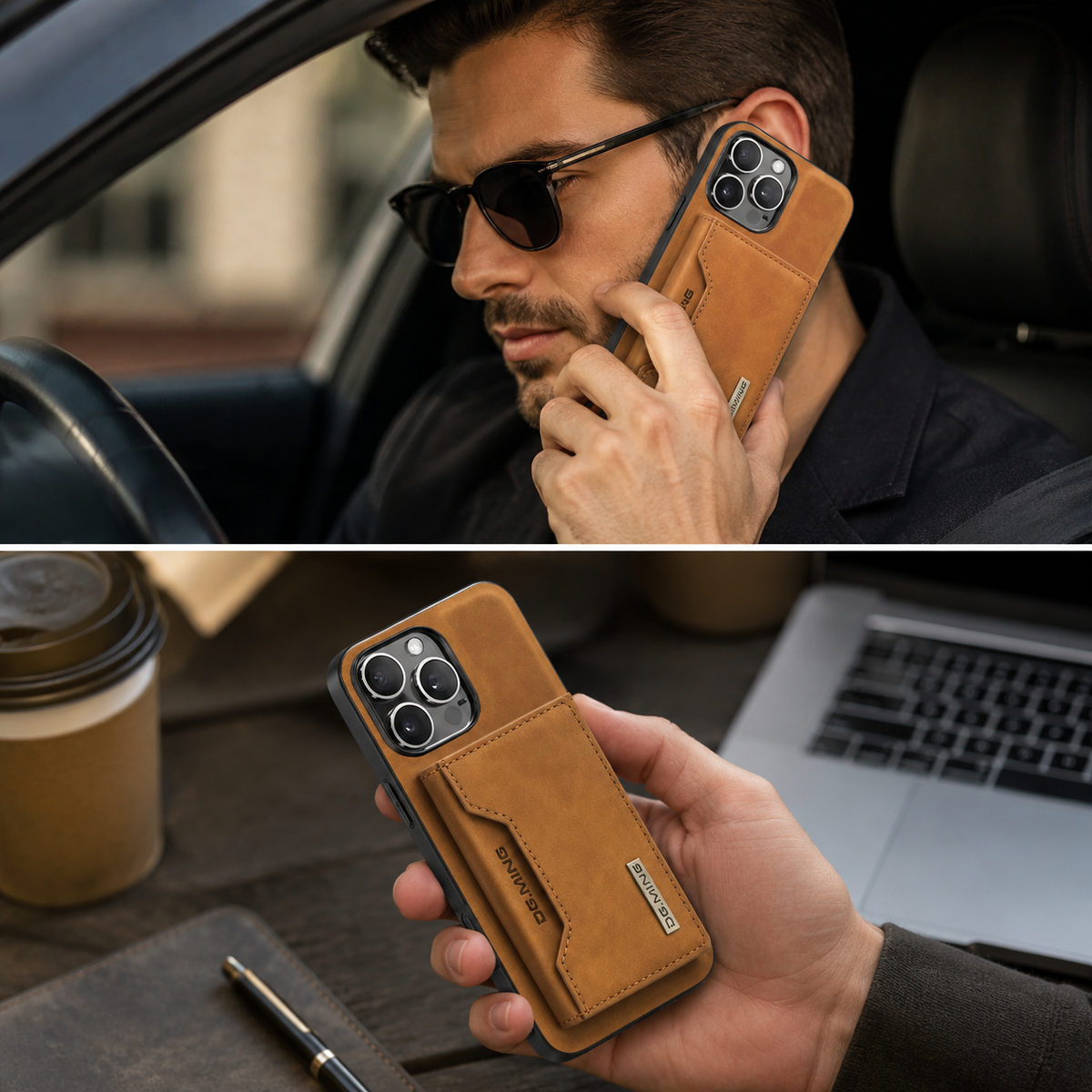 Premium iPhone Case Wallet MagSafe Compatible Leather Card Holder Shockproof Protective Cover with Camera Lens Protection, Slim Design