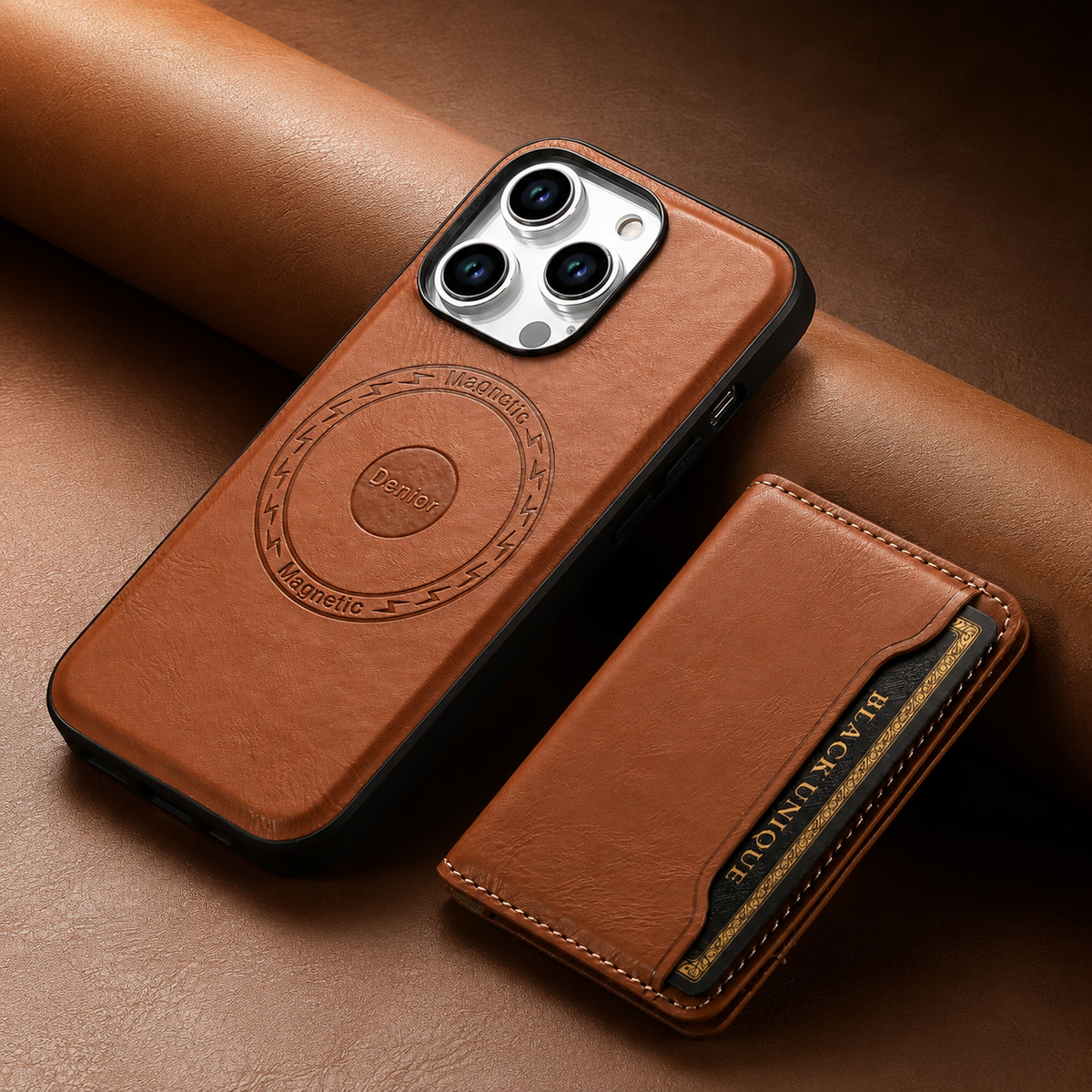 Premium iPhone Case Wallet MagSafe Compatible Leather Card Holder Shockproof Protective Cover with Camera Lens Protection, Slim Design