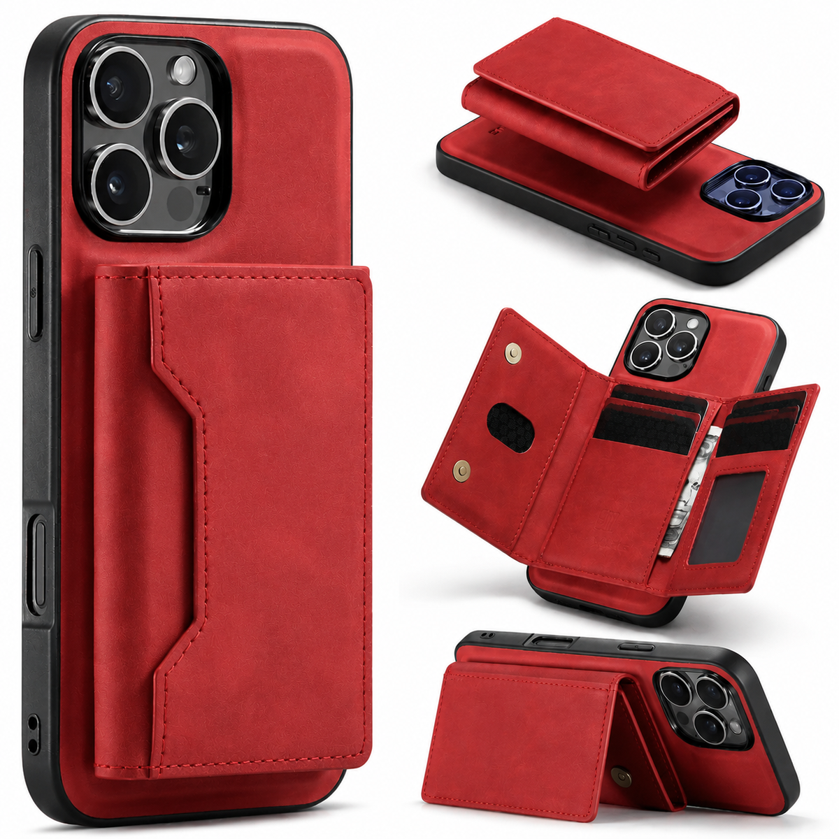 Premium iPhone Case Wallet MagSafe Compatible Leather Card Holder Shockproof Protective Cover with Camera Lens Protection, Slim Design