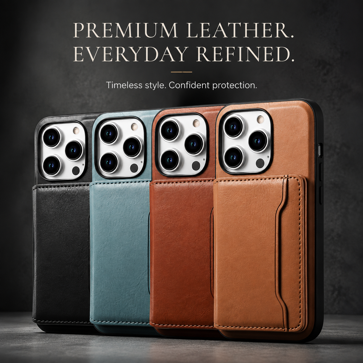 Premium iPhone Case Wallet MagSafe Compatible Leather Card Holder Shockproof Protective Cover with Camera Lens Protection, Slim Design