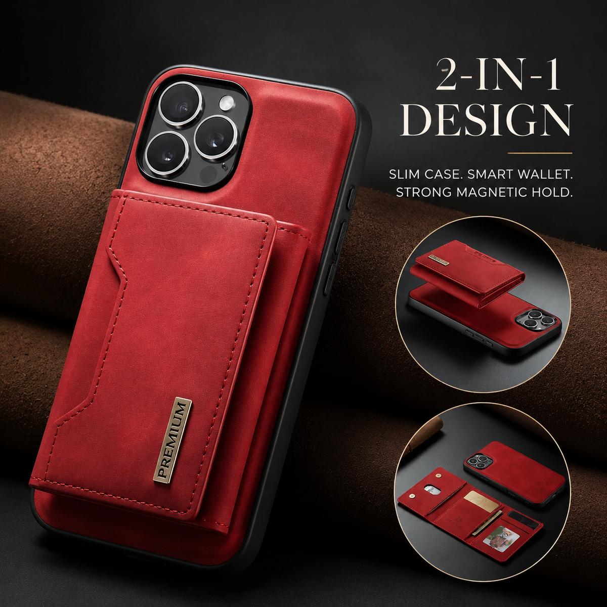 Premium iPhone Case Wallet MagSafe Compatible Leather Card Holder Shockproof Protective Cover with Camera Lens Protection, Slim Design