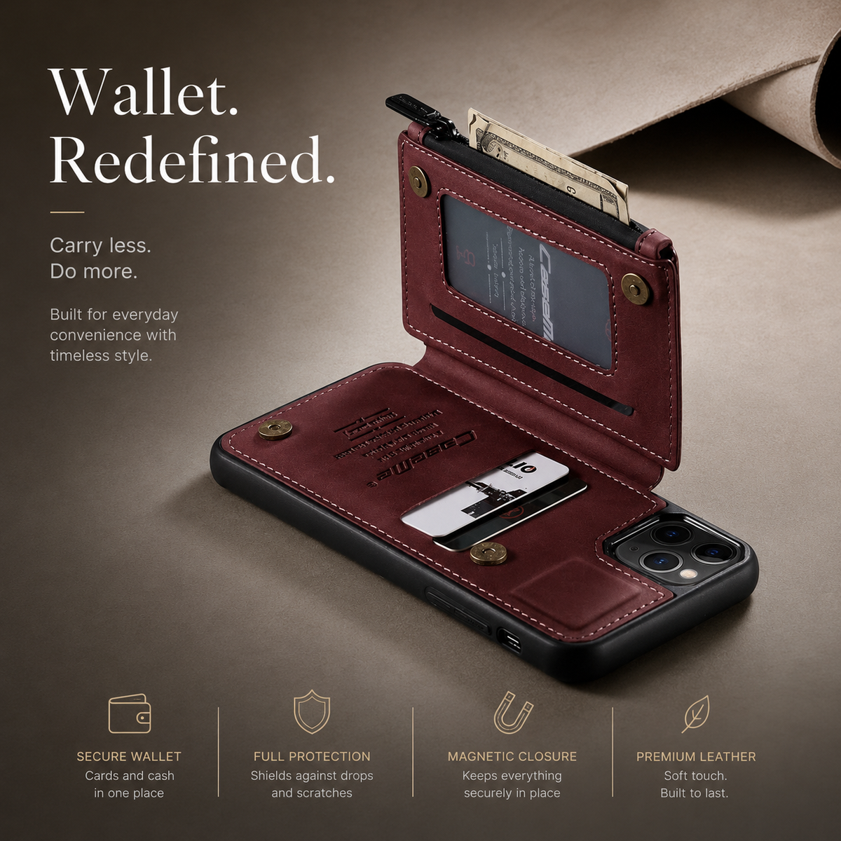 Premium iPhone Case Wallet MagSafe Compatible Leather Card Holder Stand Shockproof Protective Cover Camera Lens Protection Slim Lightweight Design Fit